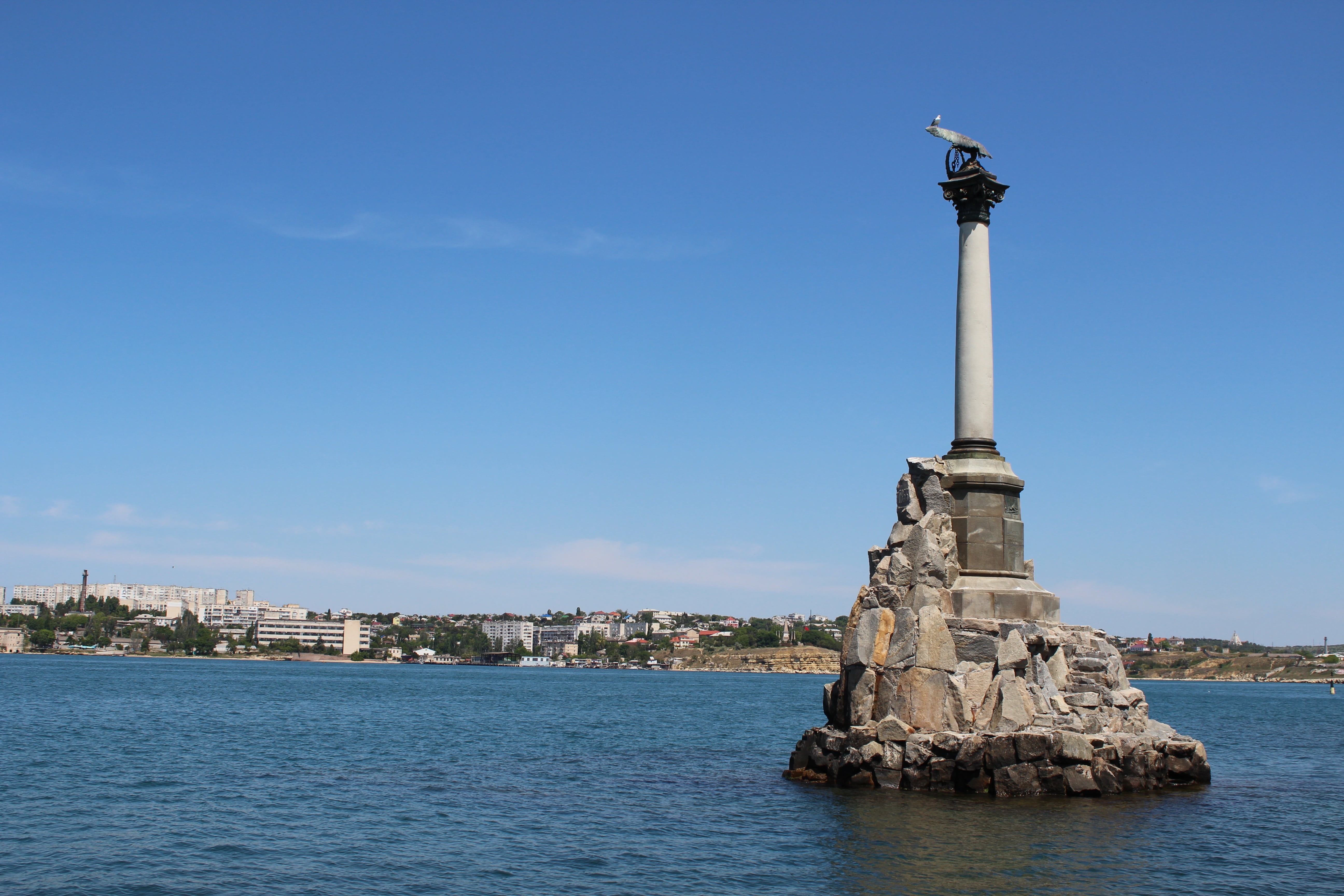 blue, building exterior, water, beach, nature, crimea, city, port, architecture, building, 5K, statue, art and craft, travel, sculpture, memorial, outdoors, HD Wallpaper