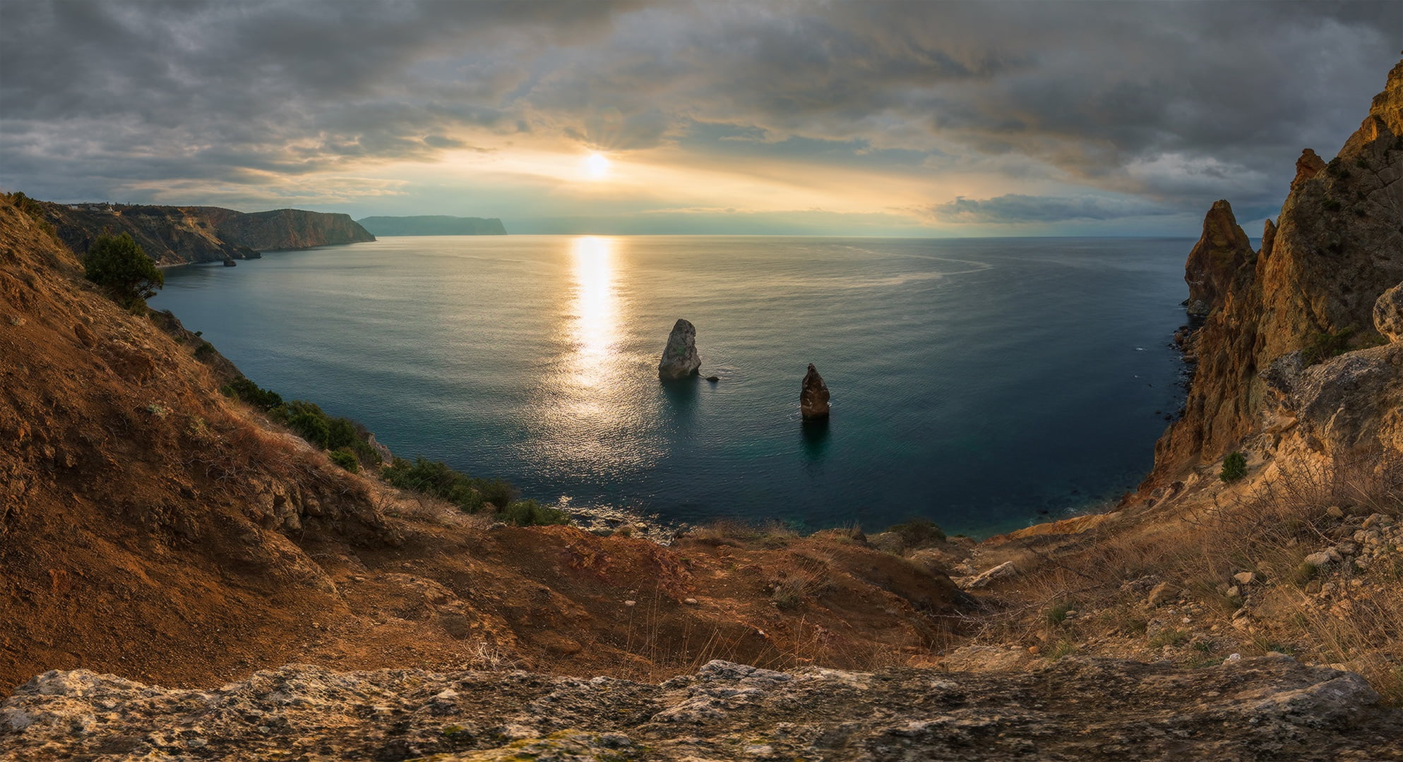 1080P, Sevastopol, sea, Crimea, Cape Fiolent, sunset, Russia, rocks, The black sea, coast, HD Wallpaper
