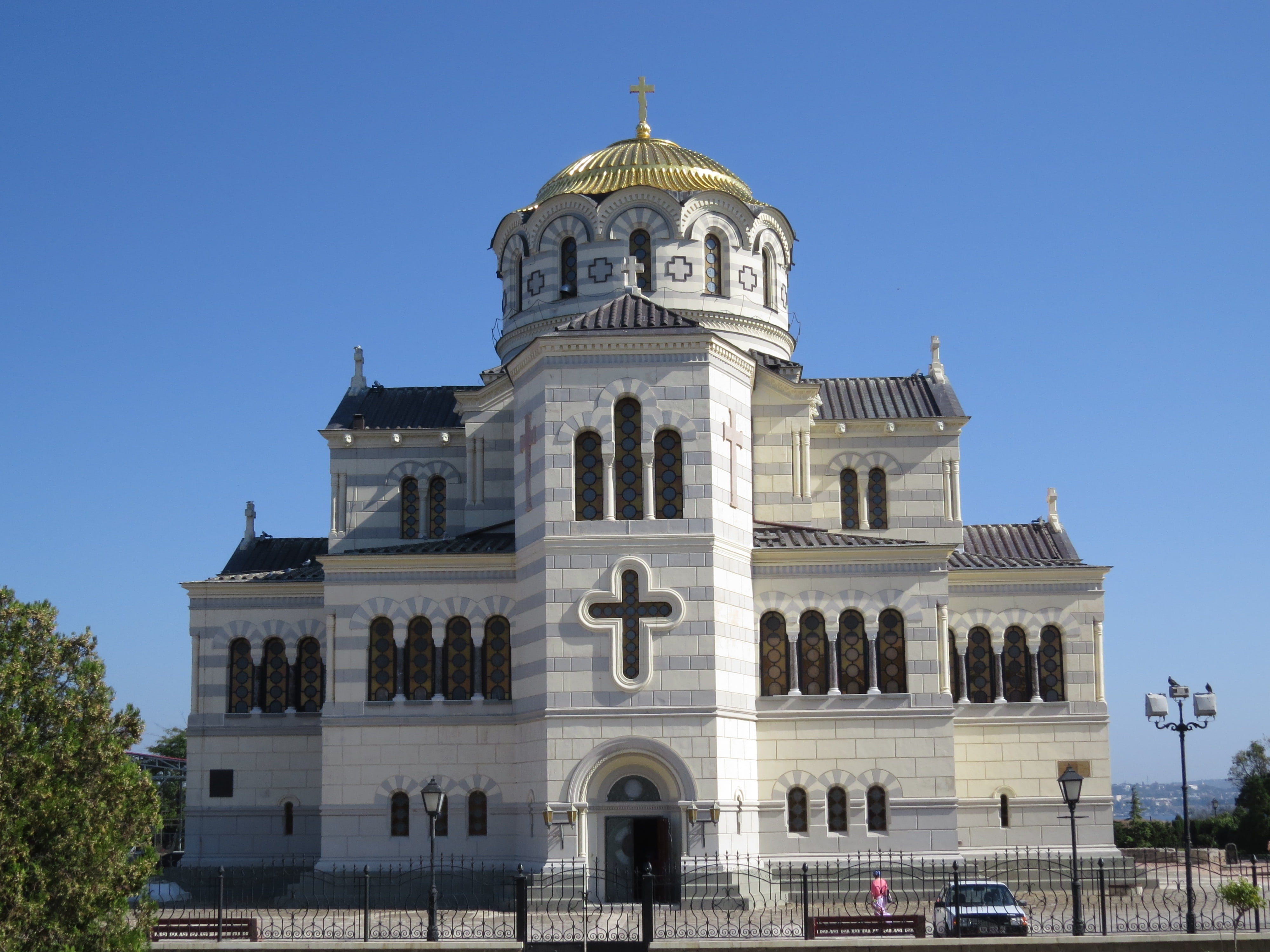 building exterior, low angle view, hersonissos, day, plant, no people, travel destinations, religion, built structure, spire, dome, tree, sevastopol, church, HD Wallpaper