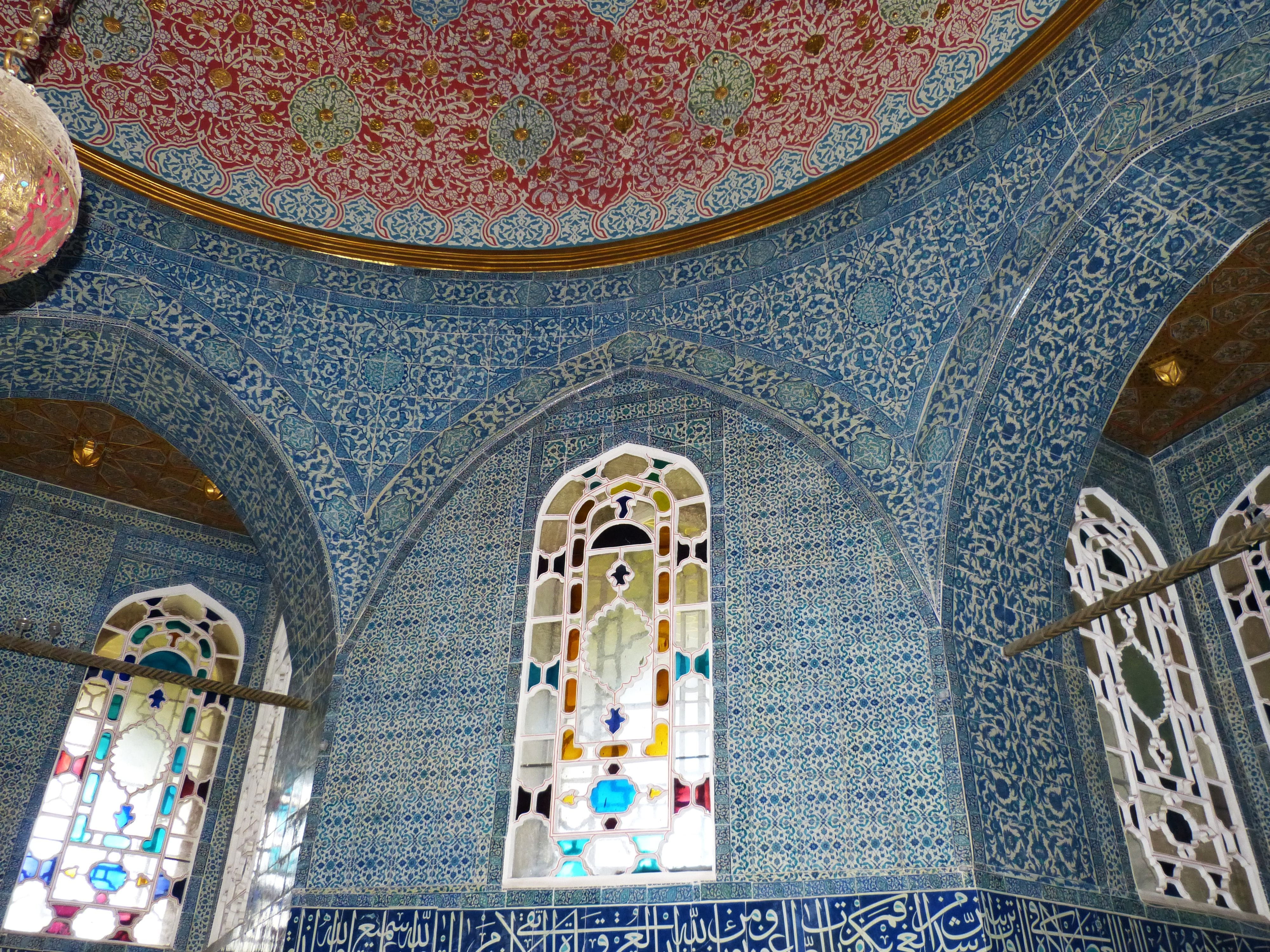 art and craft, design, tile, palace, pattern, castle, belief, wall, stained glass, low angle view, window, topkapi, religion, ceramic, architecture, mural, HD Wallpaper
