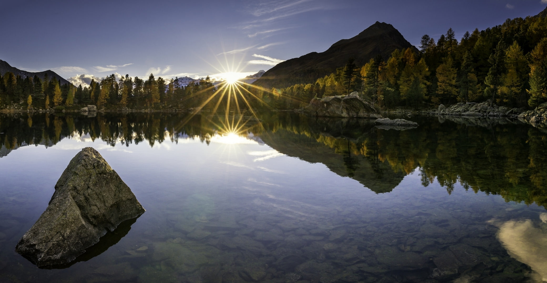 stones, 1080P, sunset, Poschiavo, Lago di Saoseo, Switzerland, Val di Campo, lake, the bottom, reflection, Seizure, mountains, autumn, The Val Field, HD Wallpaper