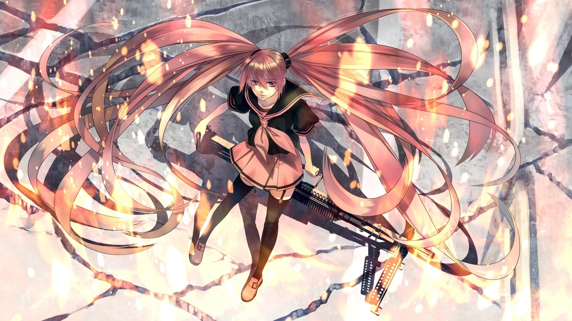 vocaloid, girl, hatsune miku, form, 1080P, shijuu ago, art, anime, weapons, HD Wallpaper