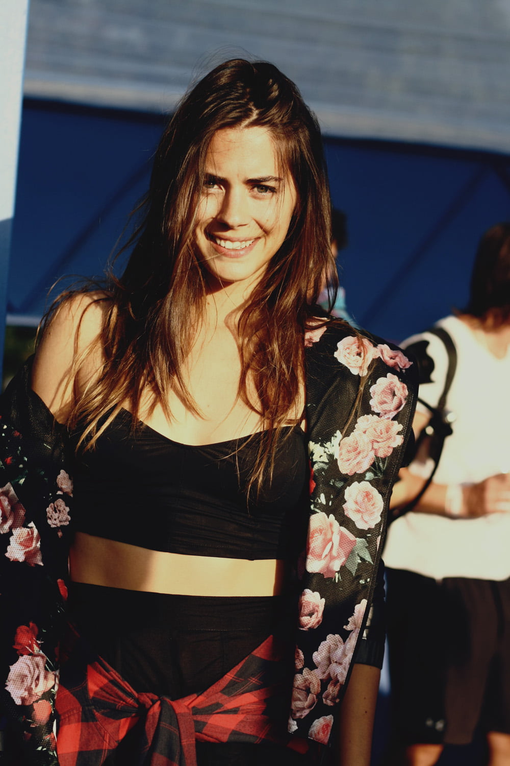 720P, smiling, actress, sunlight, women, long hair, Lorenza Izzo, outdoors, brunette, Phone HD Wallpaper