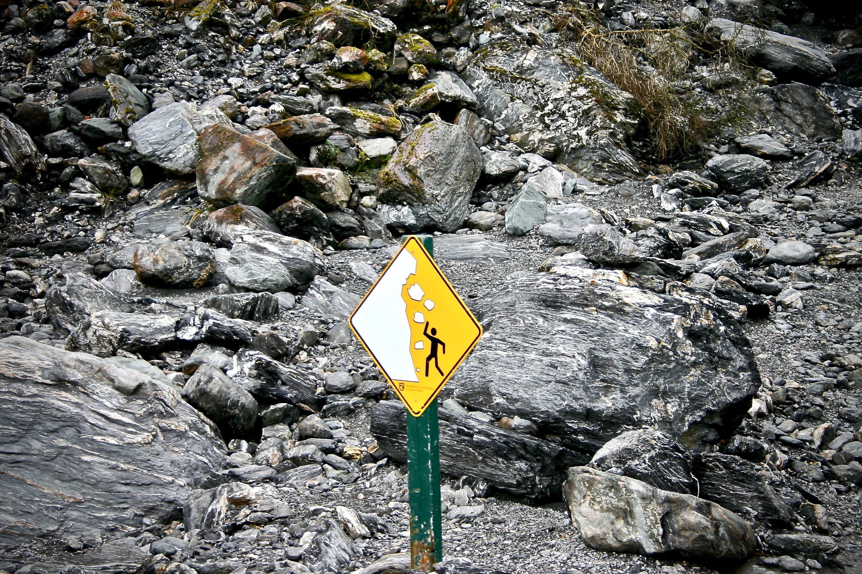 posted, guidance, warning sign, person, public, high angle view, outdoors, fox glacier, road sign, yellow, solid, danger, 2K, visual, inform, watch, observe, HD Wallpaper