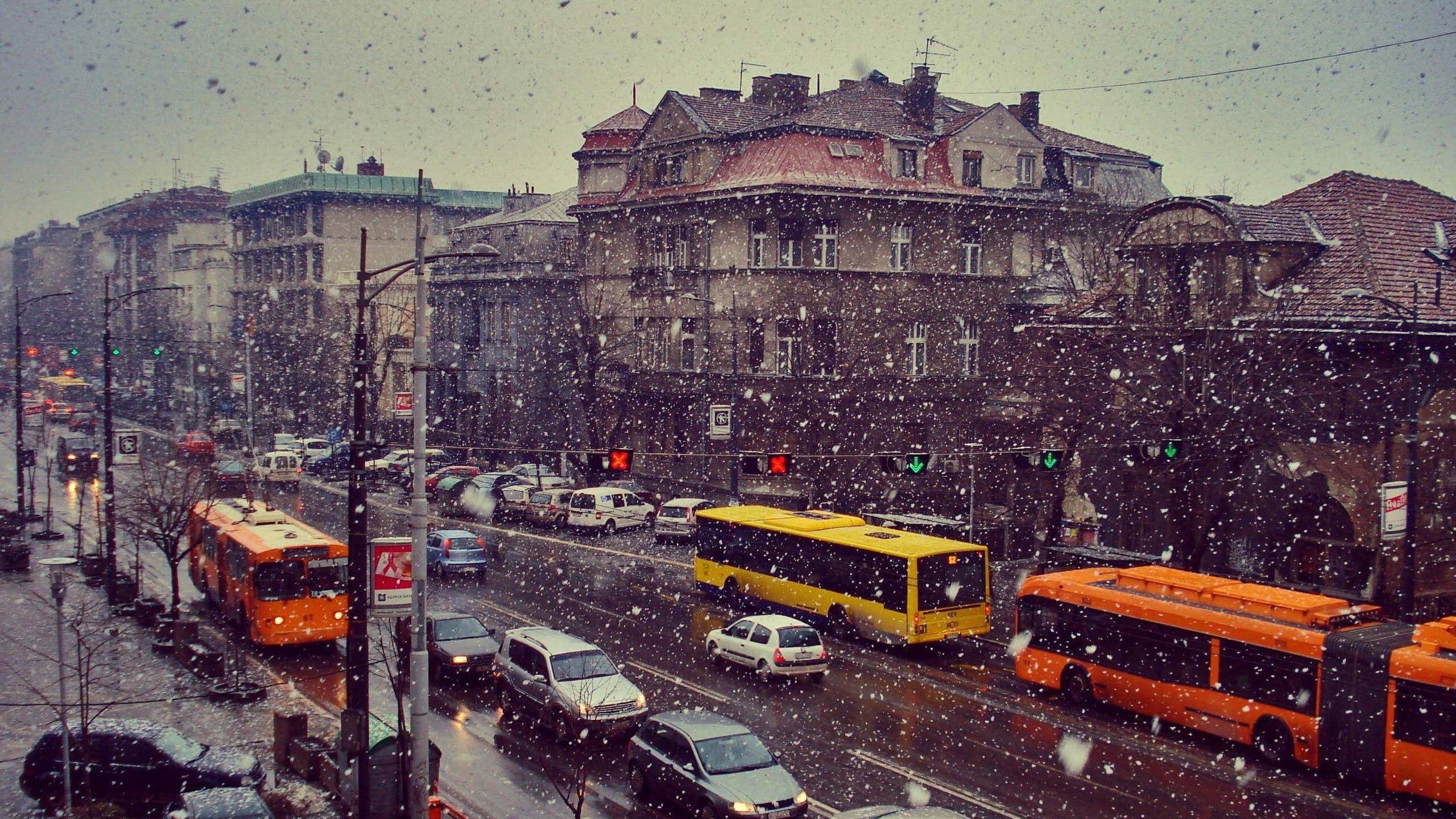 city, 2K, car, snow, buses, Serbia, Belgrade, HD Wallpaper