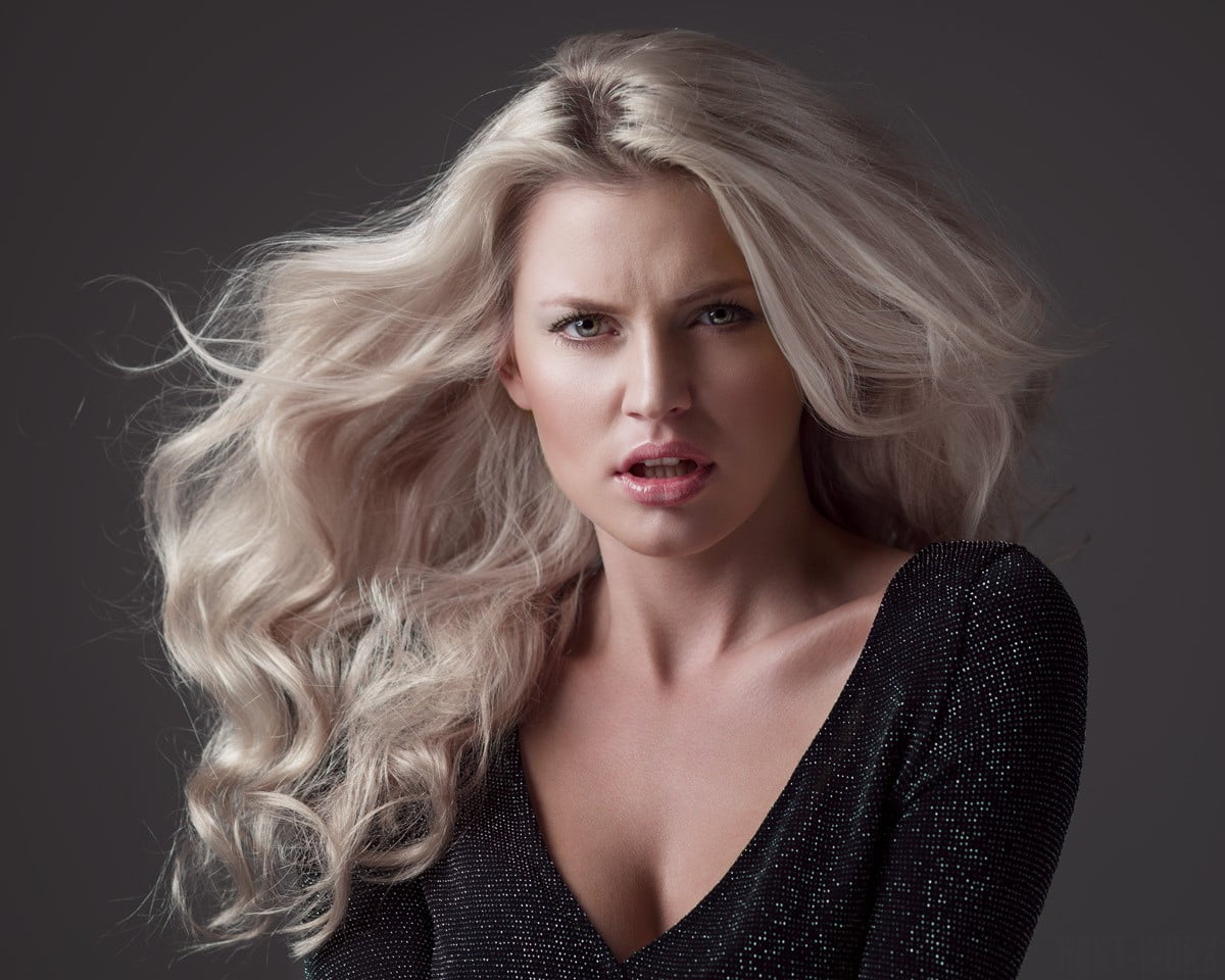 hairstyle, mouth open, hair, human hair, 480P, one person, indoors, model, headshot, long hair, adult, front view, contemplation, blonde, portrait, face, HD Wallpaper