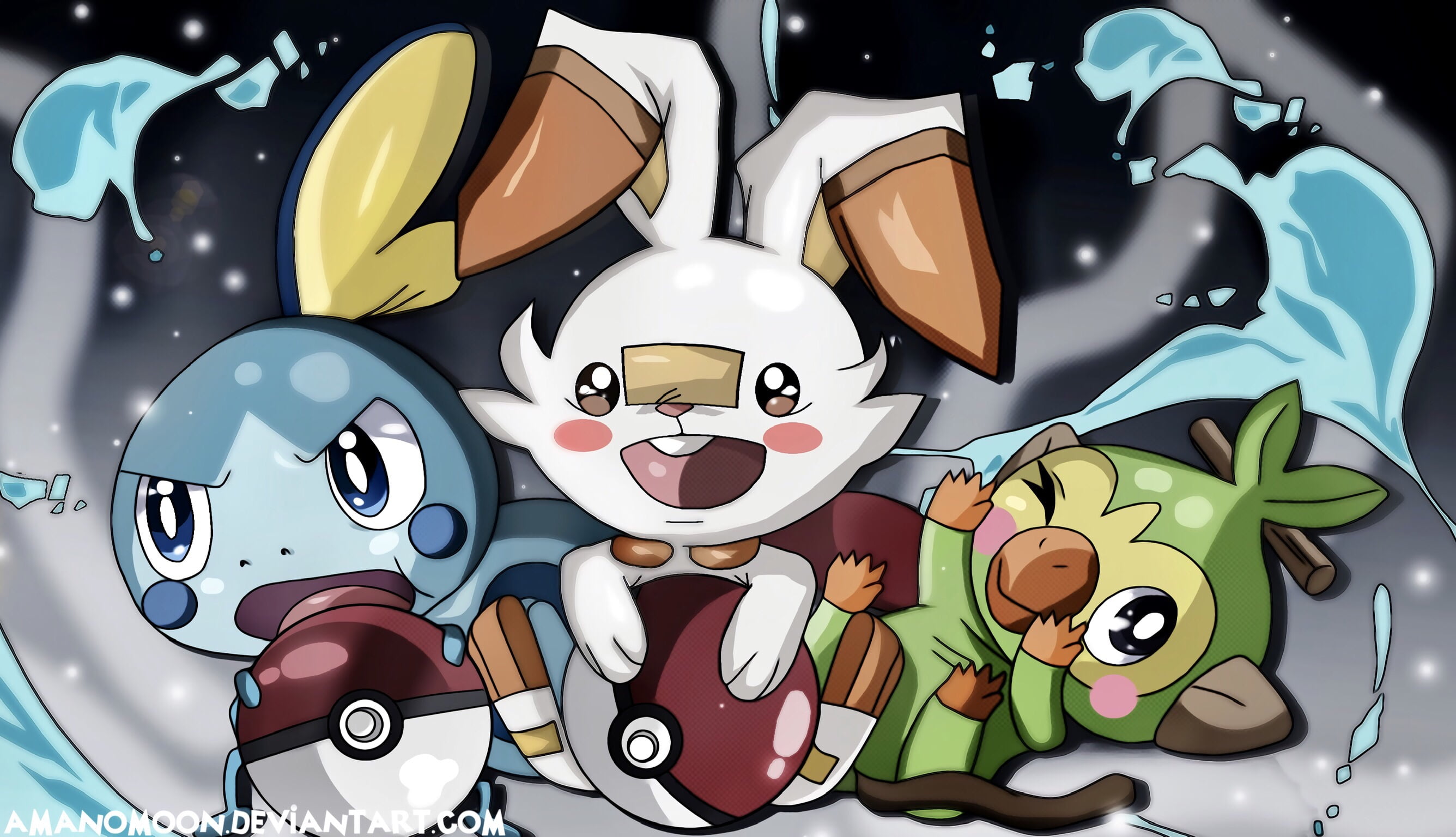 Sobble (Pokémon), Scorbunny (Pokémon), Pokémon: Sword and Shield, Pokémon, 2K, Grookey (Pokémon), HD Wallpaper