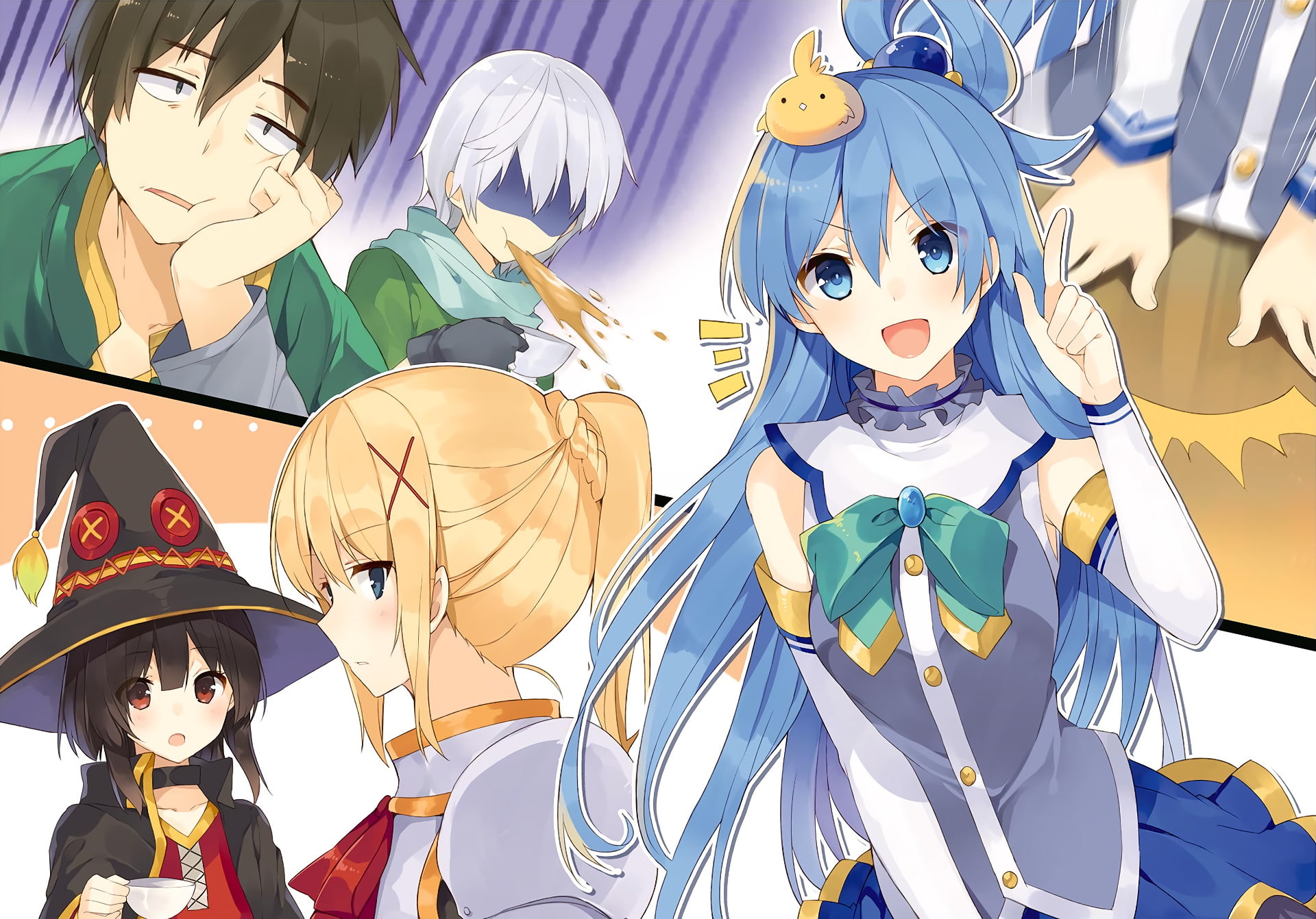 human representation, Aqua (KonoSuba), Megumin (KonoSuba), Darkness (KonoSuba), large group of objects, KonoSuba – God’s blessing on this wonderful world!!, HD Wallpaper