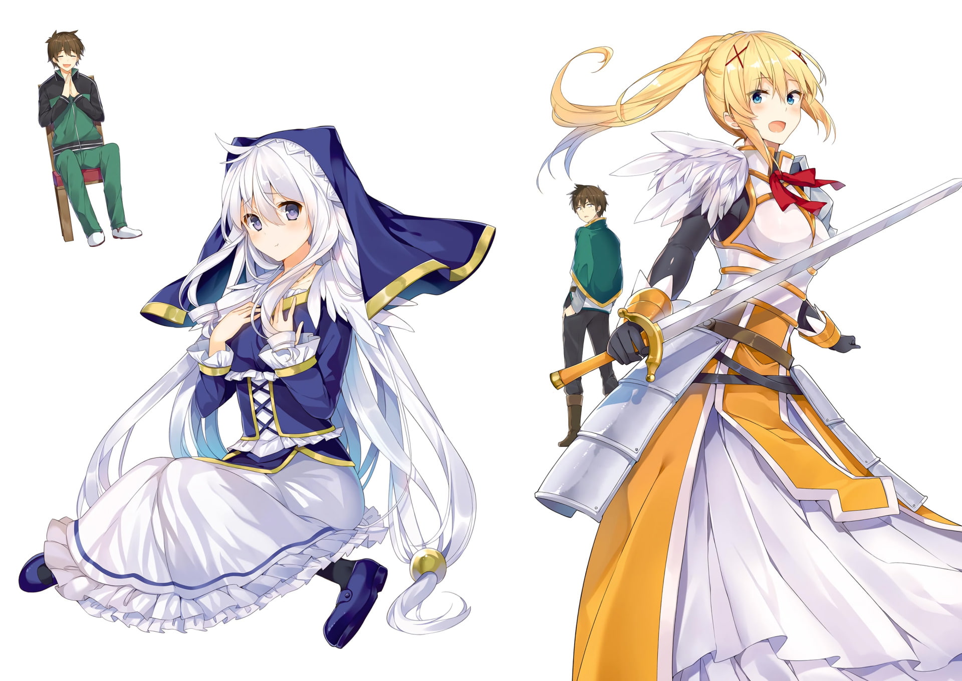 angel, front view, KonoSuba, clothing, indoors, costume, people, celebration, full length, representation, women, Eris (KonoSuba), cut out, arts culture and entertainment, HD Wallpaper
