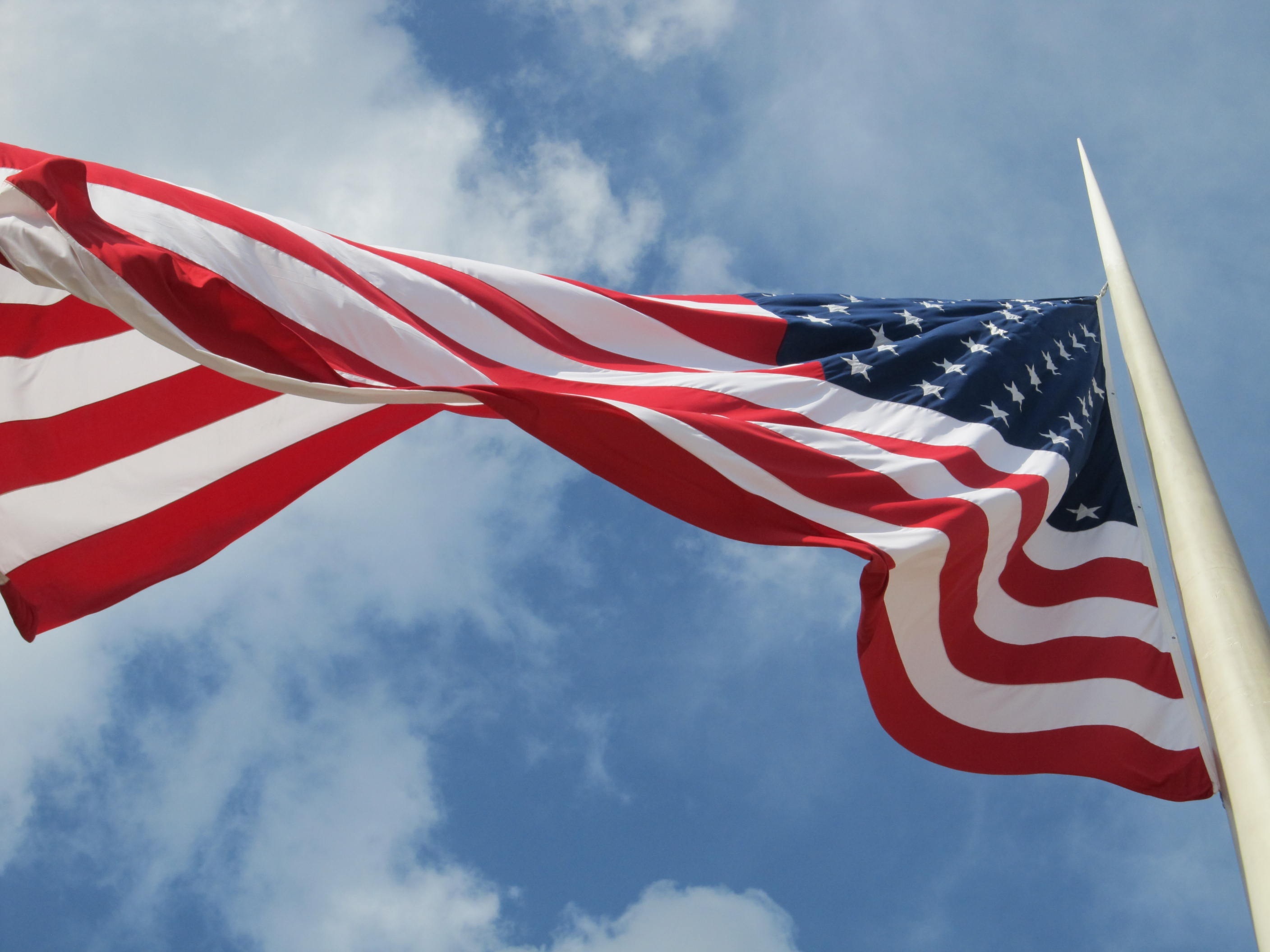 no People, outdoors, emotion, waving, blowing, patriotism, american Flag, national icon, red, sky, independence, nature, environment, 2K, american Culture, HD Wallpaper