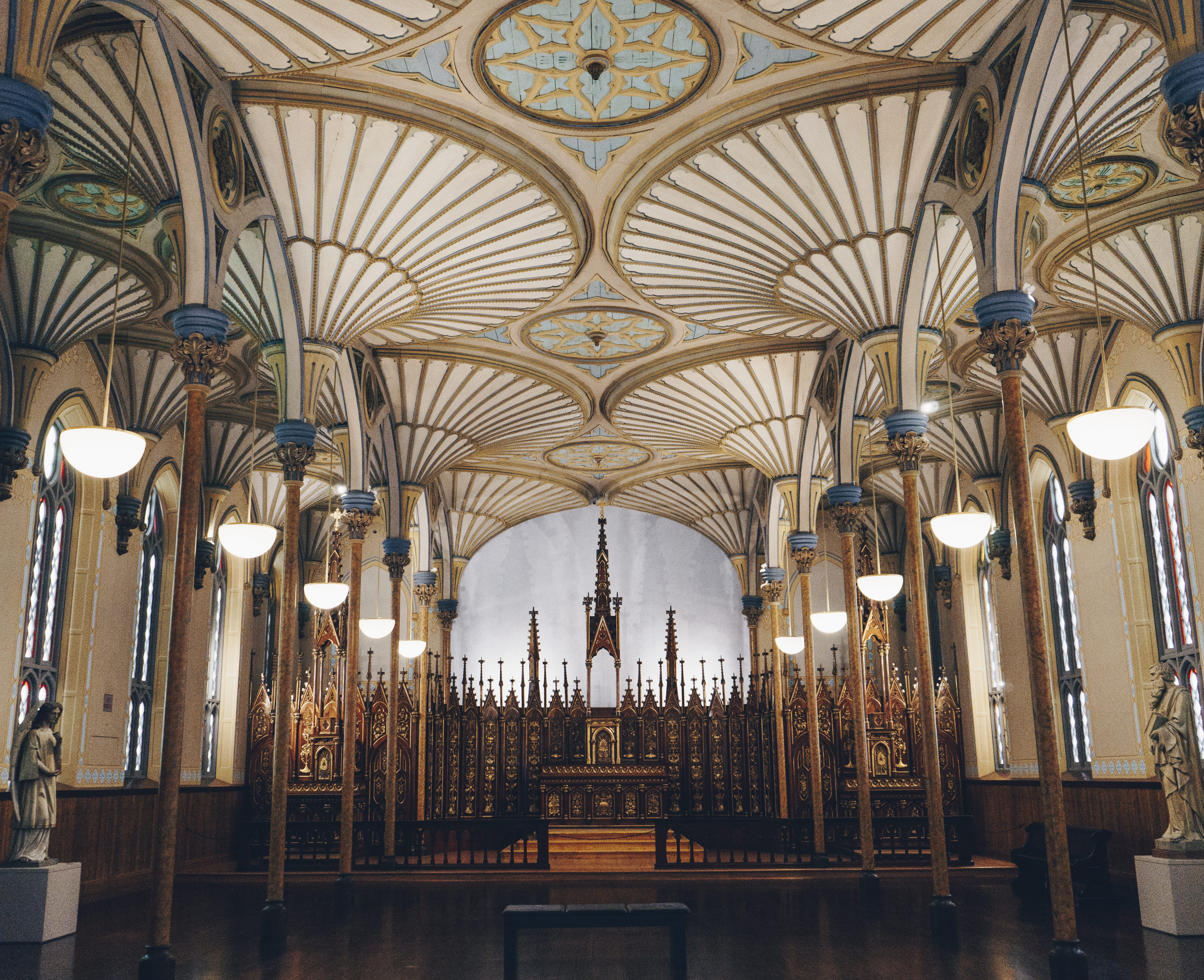 ceiling, ornate, 4K, architecture and art, ottawa, travel, illuminated, belief, art, pew, building, architecture, built structure, no people, spirituality, HD Wallpaper