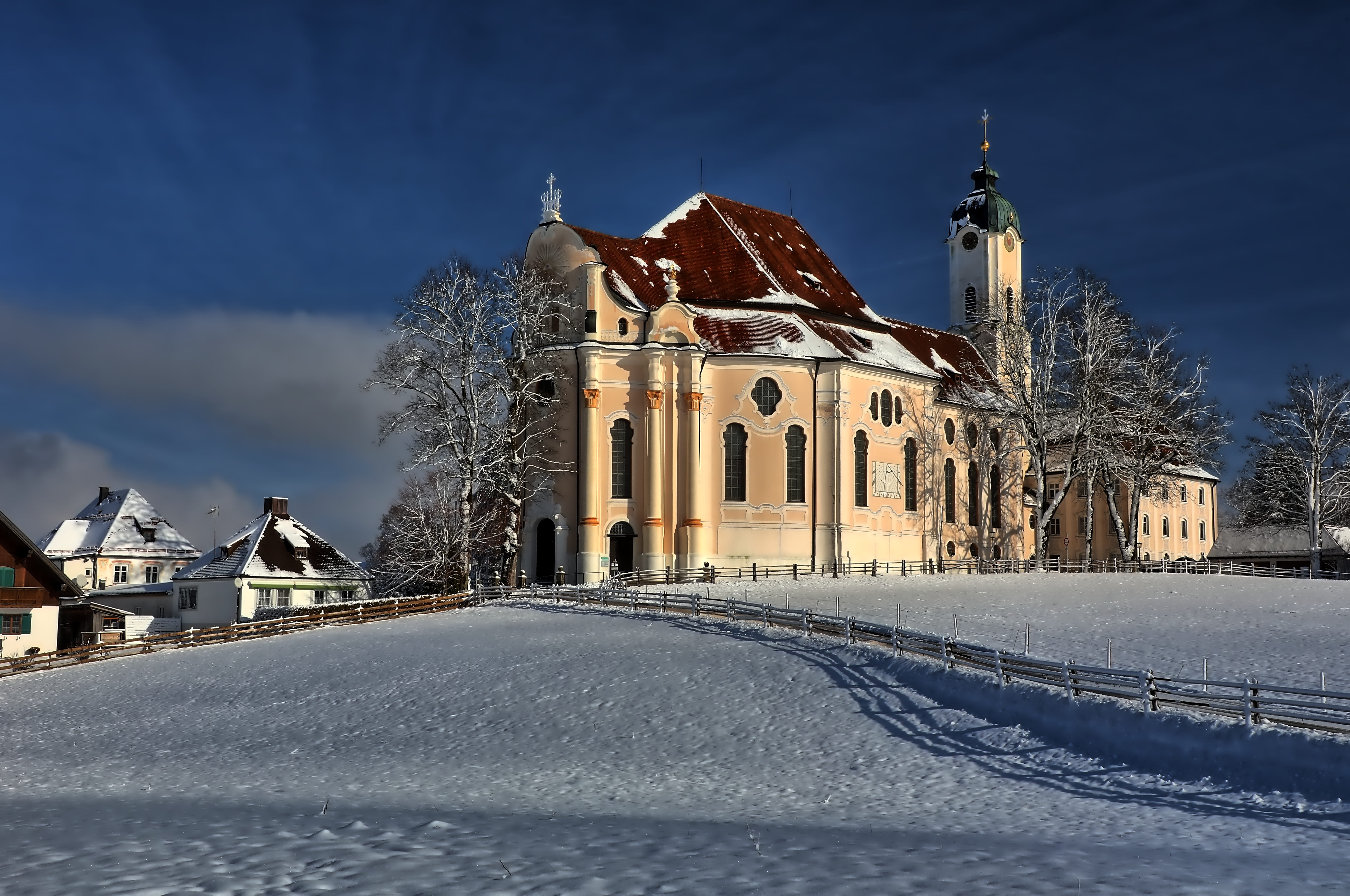 frozen, christmas, plant, belief, place of worship, tree, no people, building exterior, nature, snow, religion, pilgrimage church of wies, spirituality, HD Wallpaper