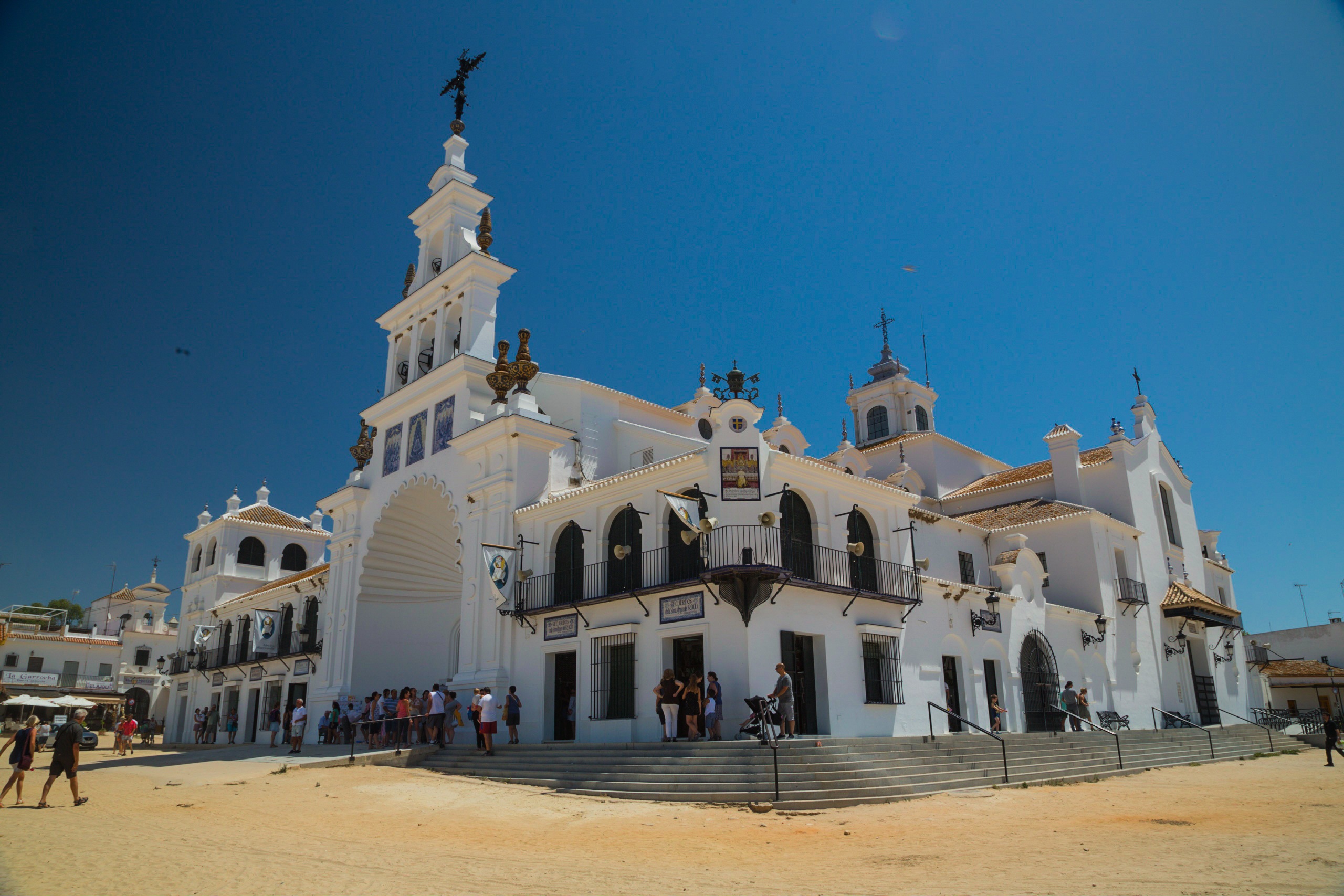 travel, architectural column, belief, spain, real people, place of worship, place of pilgrimage, blue, el rocio, building, built structure, andalusia, cultures, HD Wallpaper