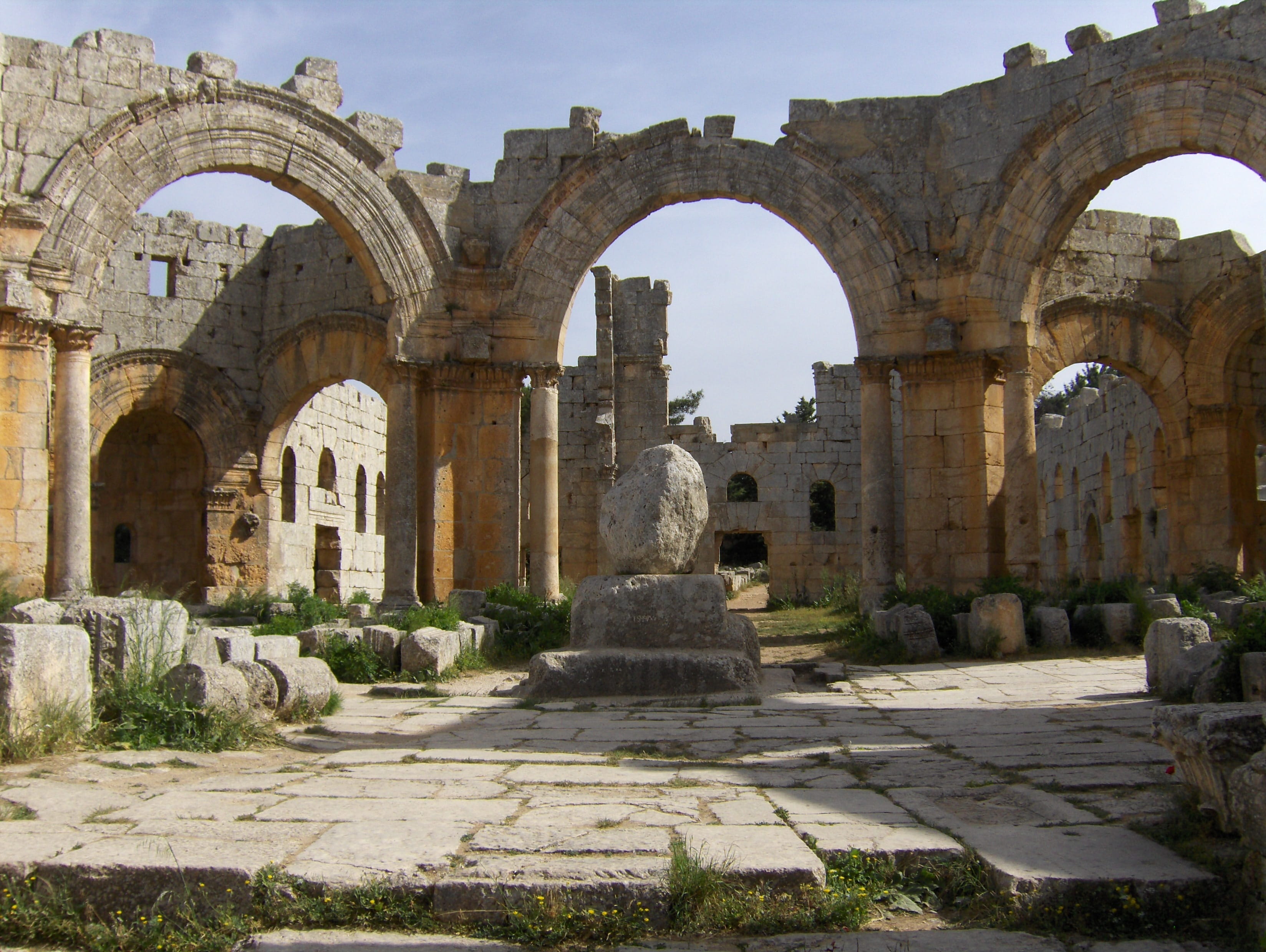 tourism, built structure, damaged, nature, old, 2K, saint-simeon, stylites, day, no people, ancient, column, travel destinations, pilgrimage, ruined, sky, HD Wallpaper