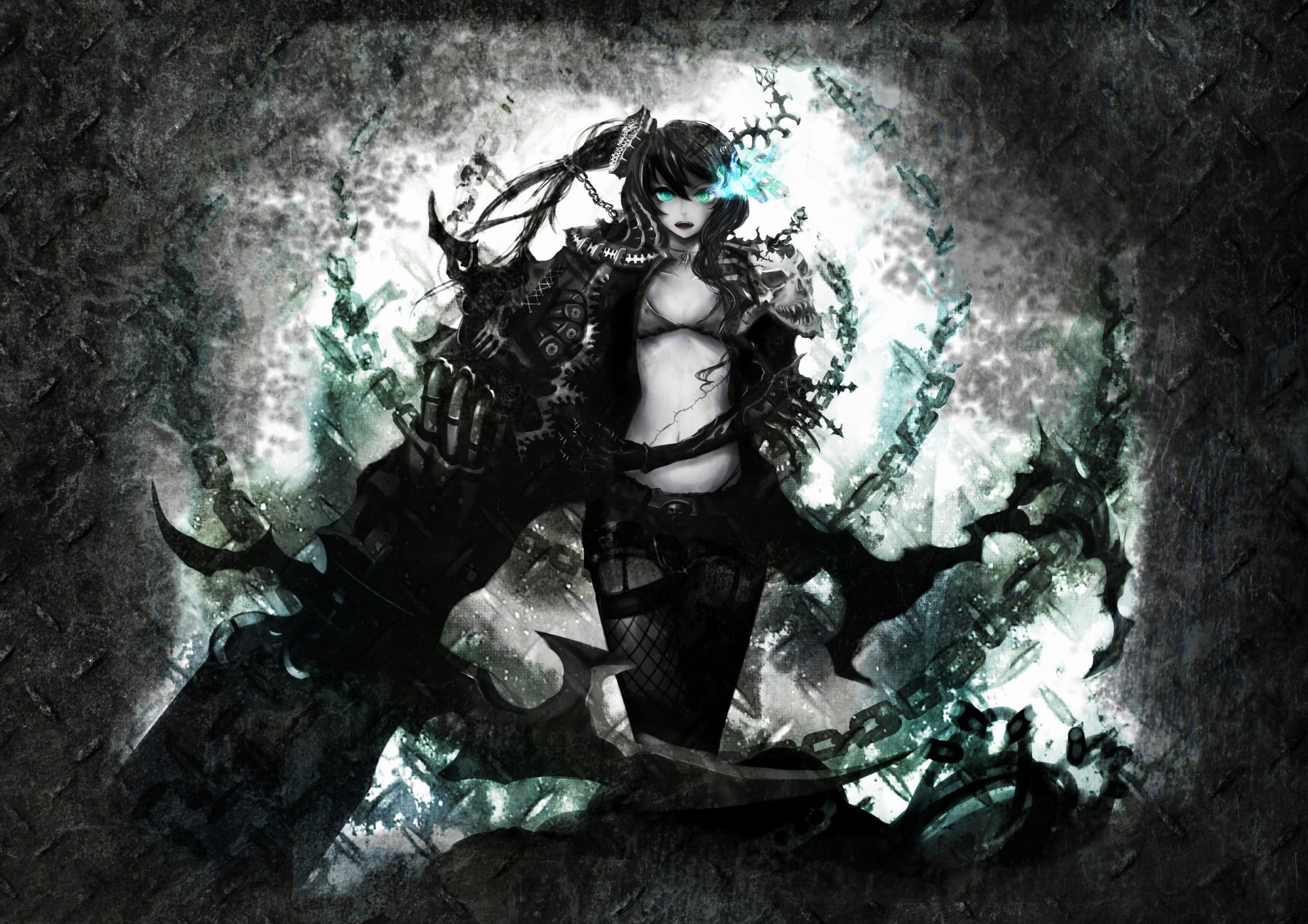 close-up, Black Rock Shooter, anime, indoors, Takanashi Yomi, representation, creativity, art and craft, one person, high angle view, digital composite, HD Wallpaper