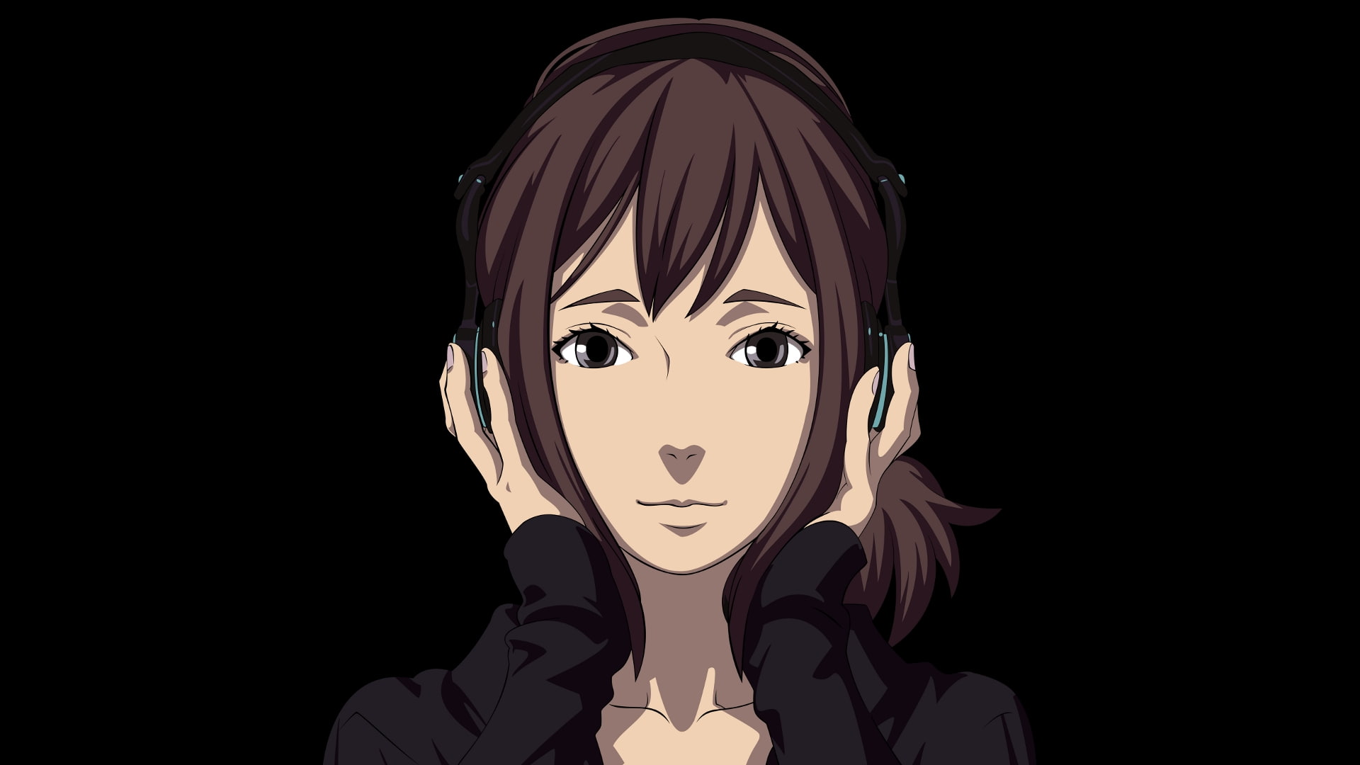 hair, short, anime, jikan, headphones, hd, eve, vector, black, people, time, brunettes, background, 1080P, girls, art, sammy, HD Wallpaper
