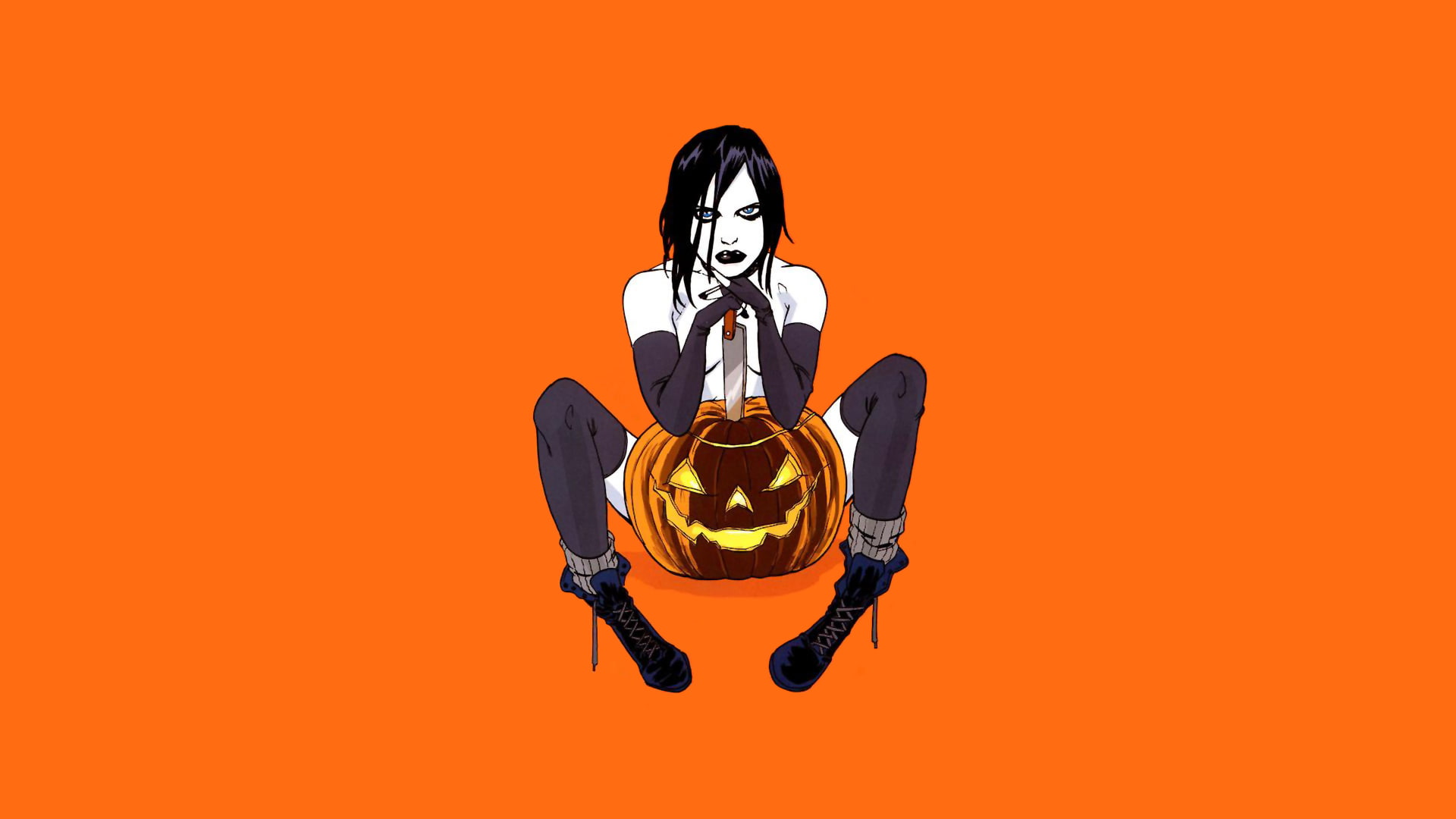 cartoon/comic, orange, hack, 1080P, hd, slash, pumpkin, HD Wallpaper