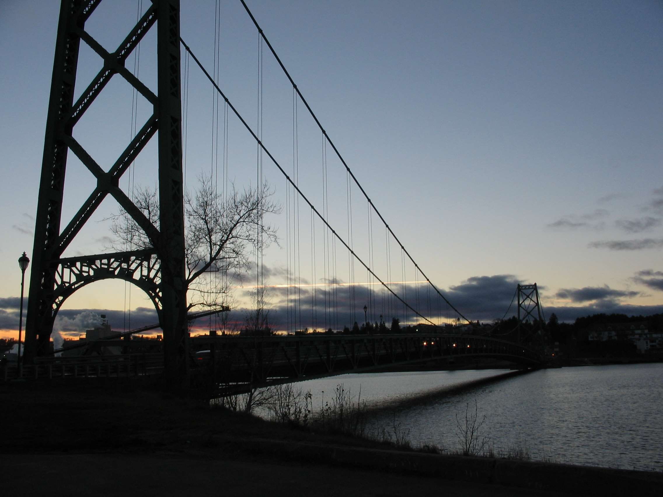 city, river, built structure, transportation, nature, bridge - man made structure, connection, outdoors, water, sunset, shawinigan, cable, engineering, HD Wallpaper