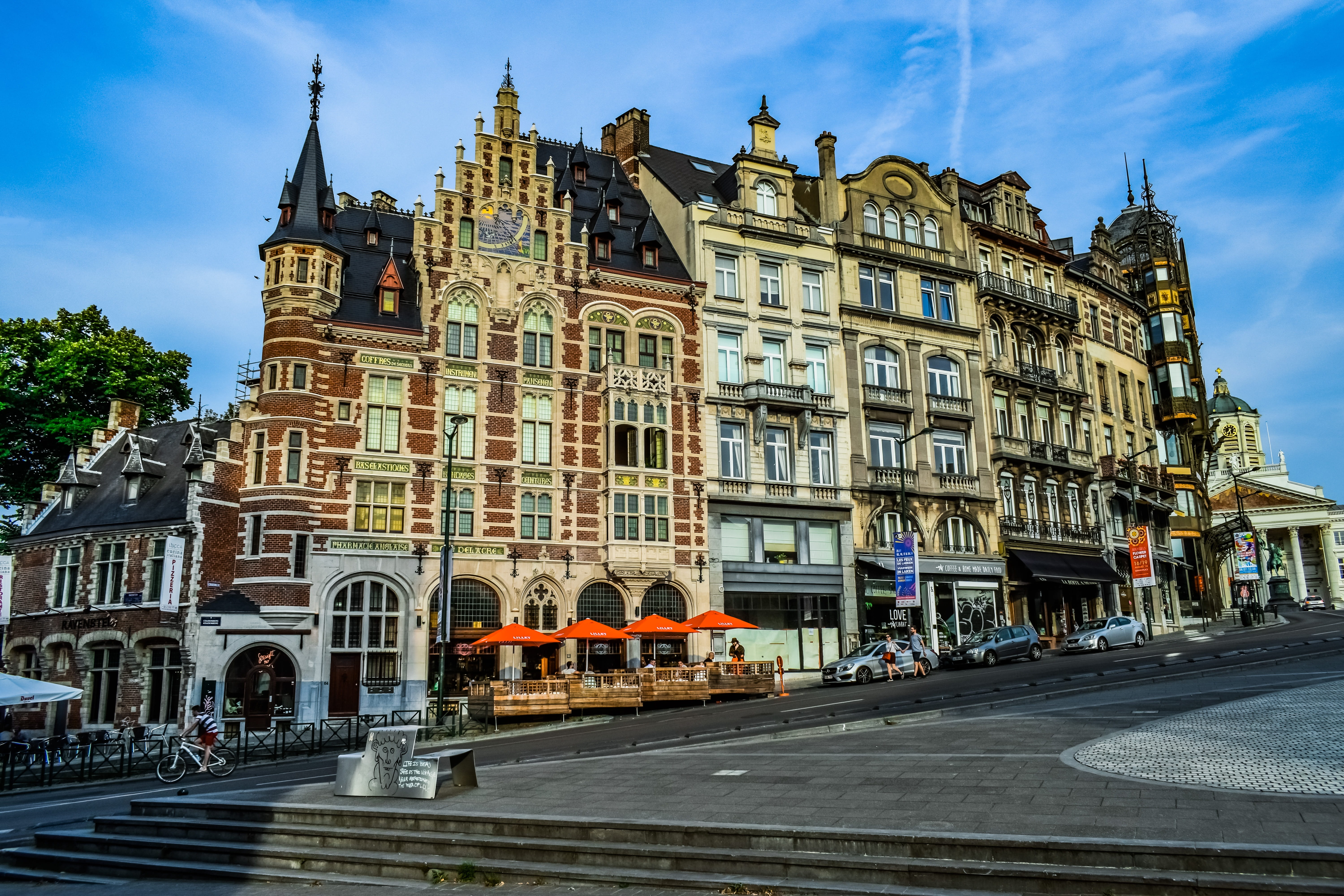 day, building exterior, tourism, city life, road, travel, street, nature, sky, spire, belgium, outdoors, 5K, cloud - sky, incidental people, city street, HD Wallpaper