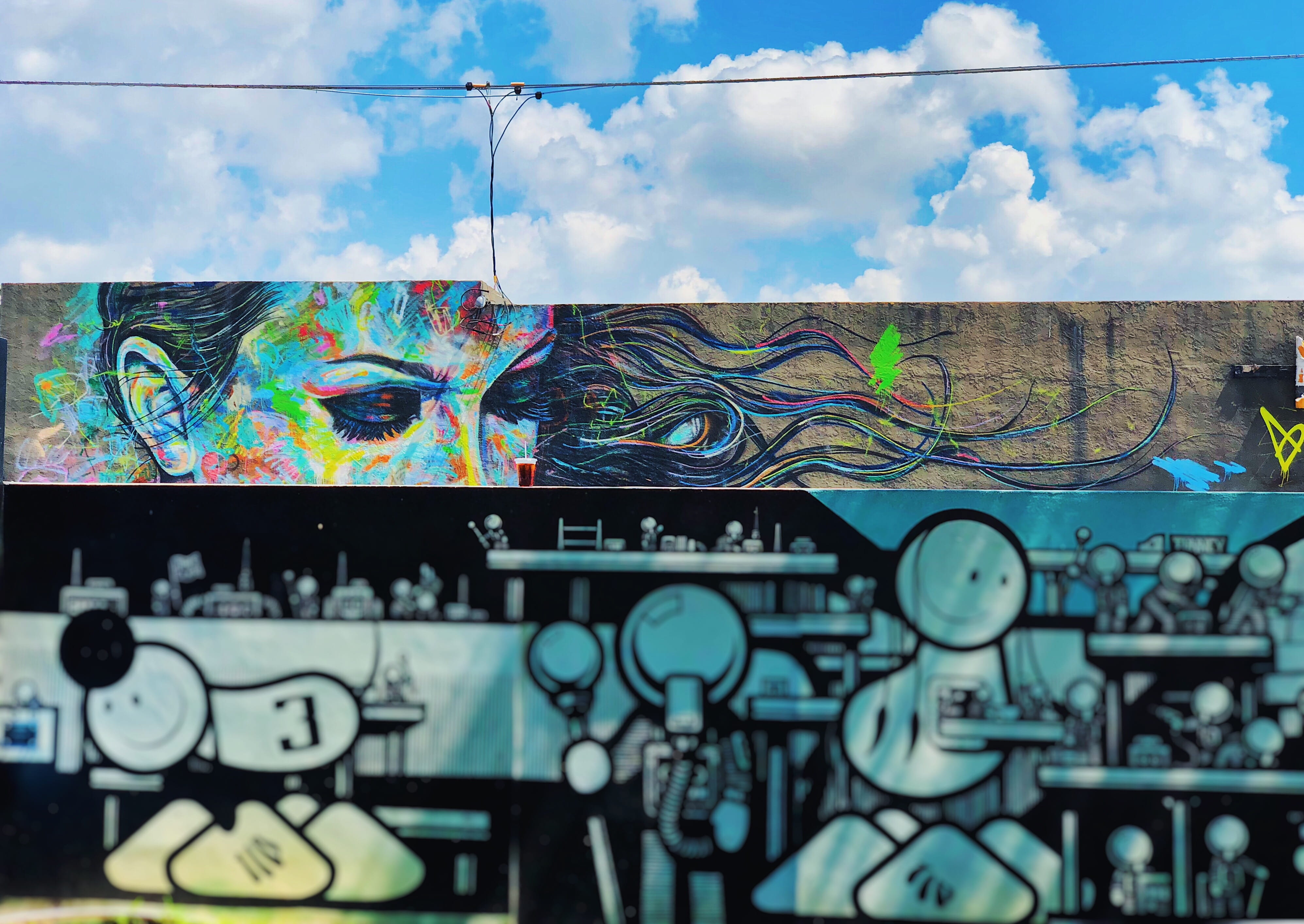 day, representation, clouds, vsco, nature, graphics, street art, wall, graffiti, united states, naomitamar, painting, multi colored, spray paint, wall - building feature, HD Wallpaper