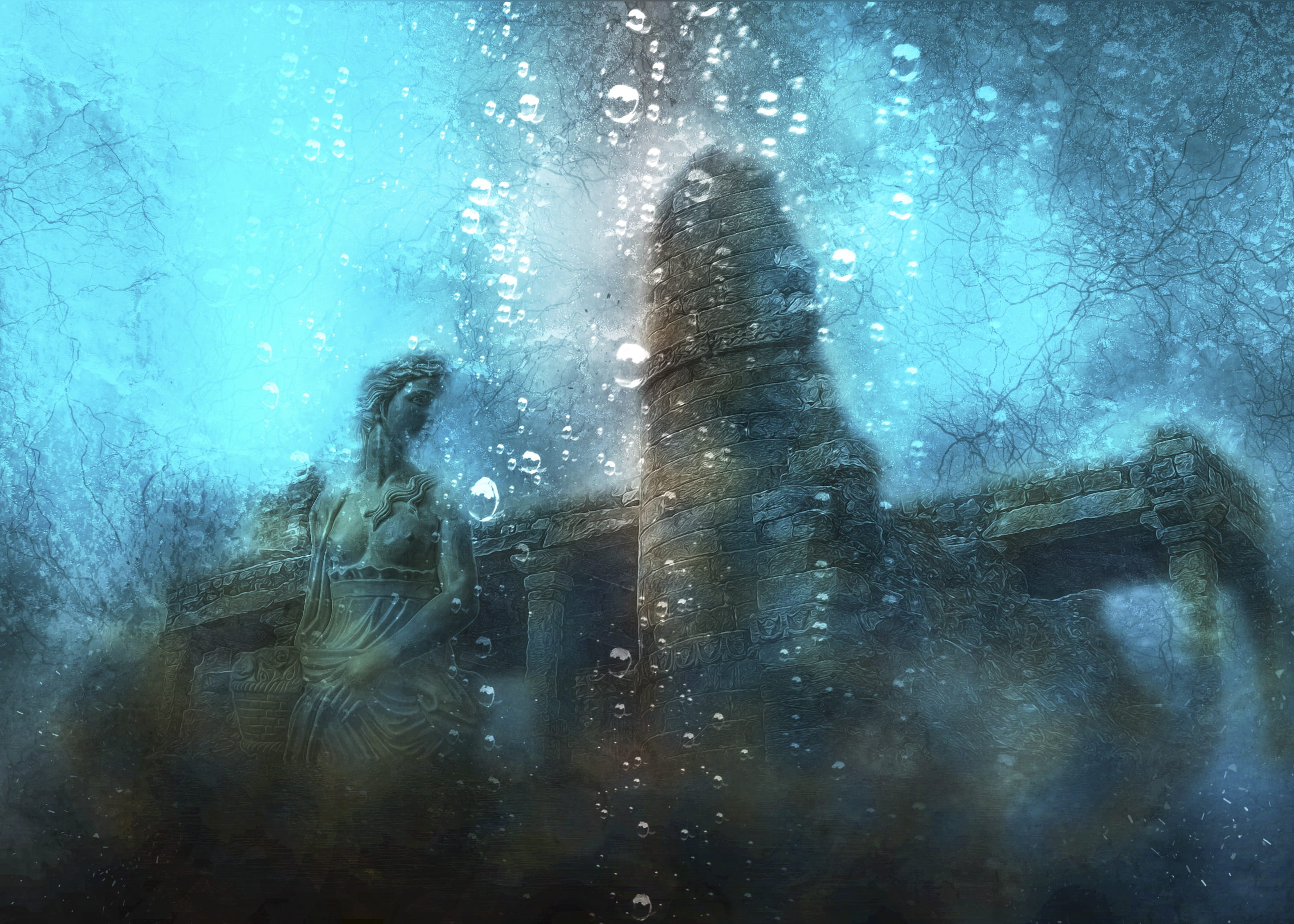 real people, adult, old, activity, day, 2K, digital manipulation, lifestyles, sea, ancient, sculpture, water, fantasy, undersea, young women, mystic, underwater, HD Wallpaper