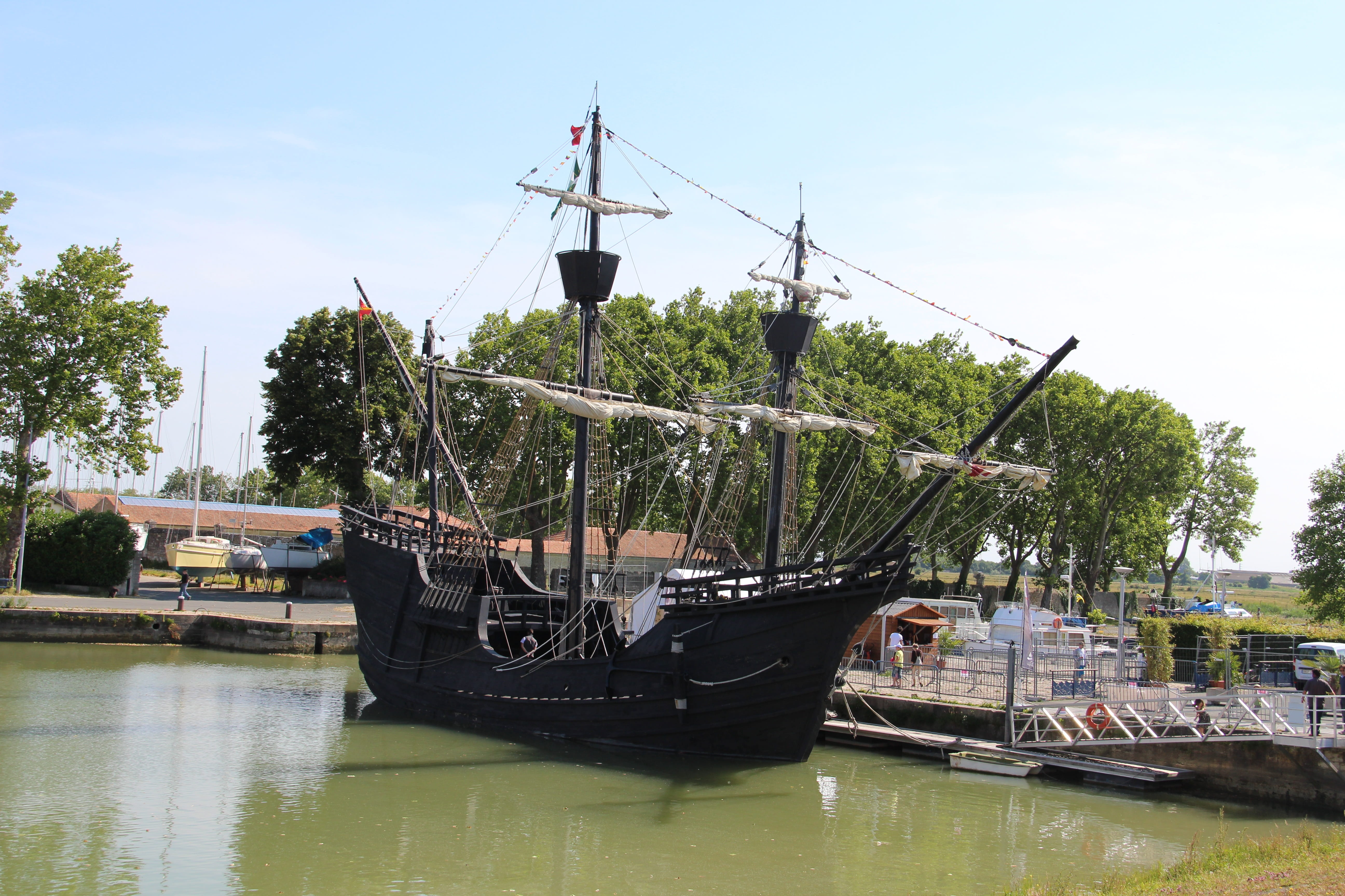 waterfront, round the world, sky, moored, 15th century, river, Rochefort, Ship, Nao Victoria, water, no people, outdoors, mode of transportation, connection, HD Wallpaper