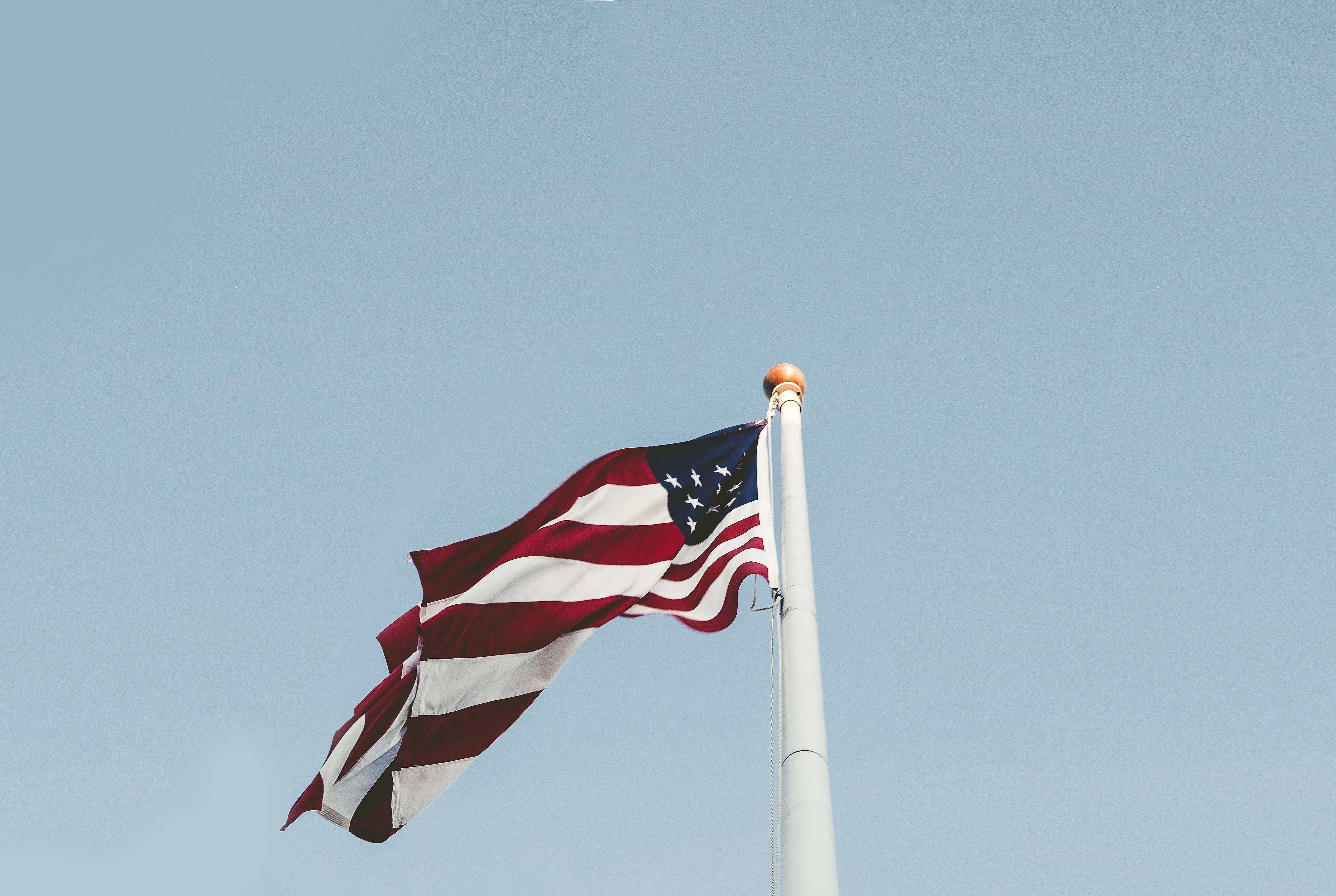 US flag, low angle view, striped, blue, nature, america, no People, uSA, copy space, view, american Flag, sky, eye, photography, waving flag, flag, worm, HD Wallpaper