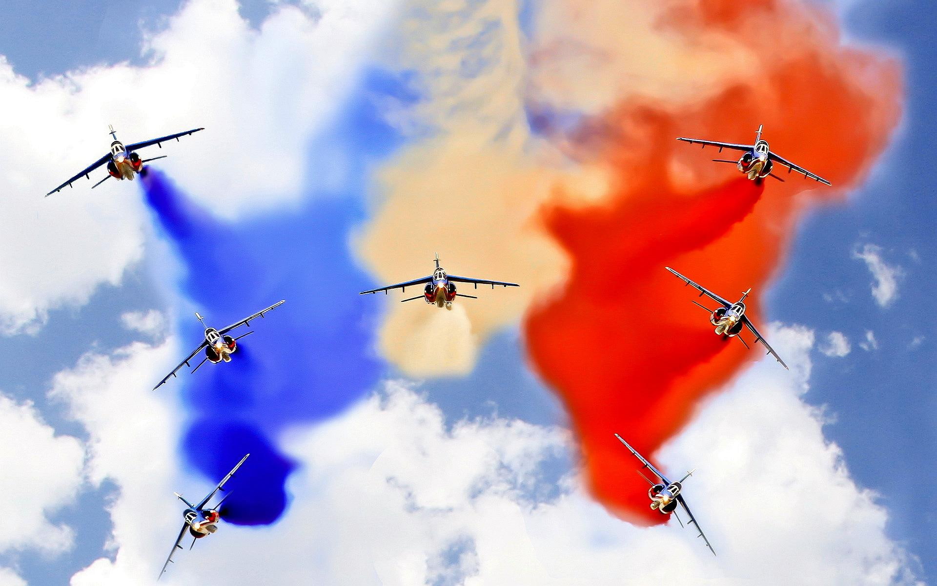 french, 1080P, flag, airshow, other aircraft, aircraft, jets, HD Wallpaper
