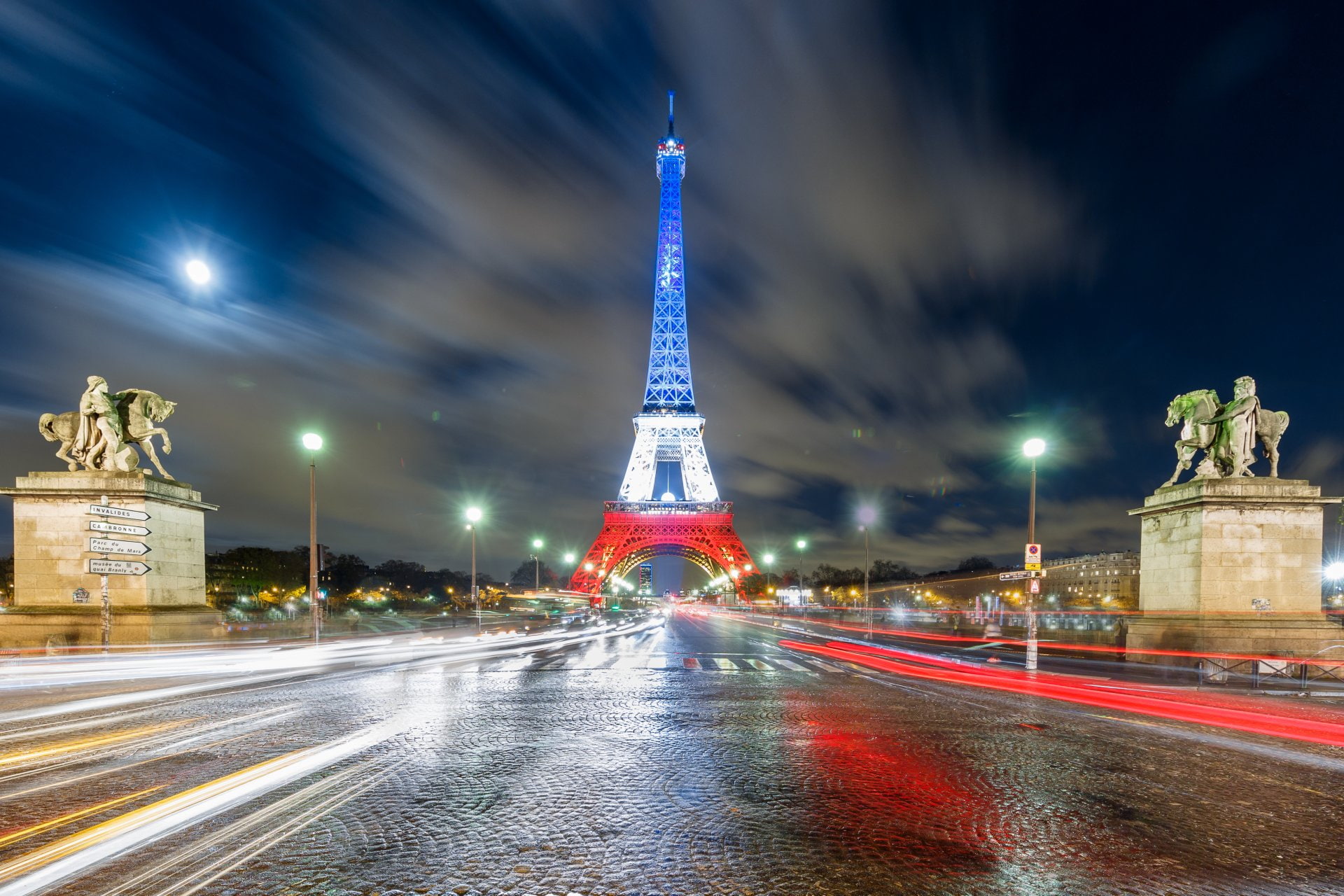 Statue, French Flag, Monuments, Light, 1080P, Paris, Time-Lapse, Night, Eiffel Tower, HD Wallpaper