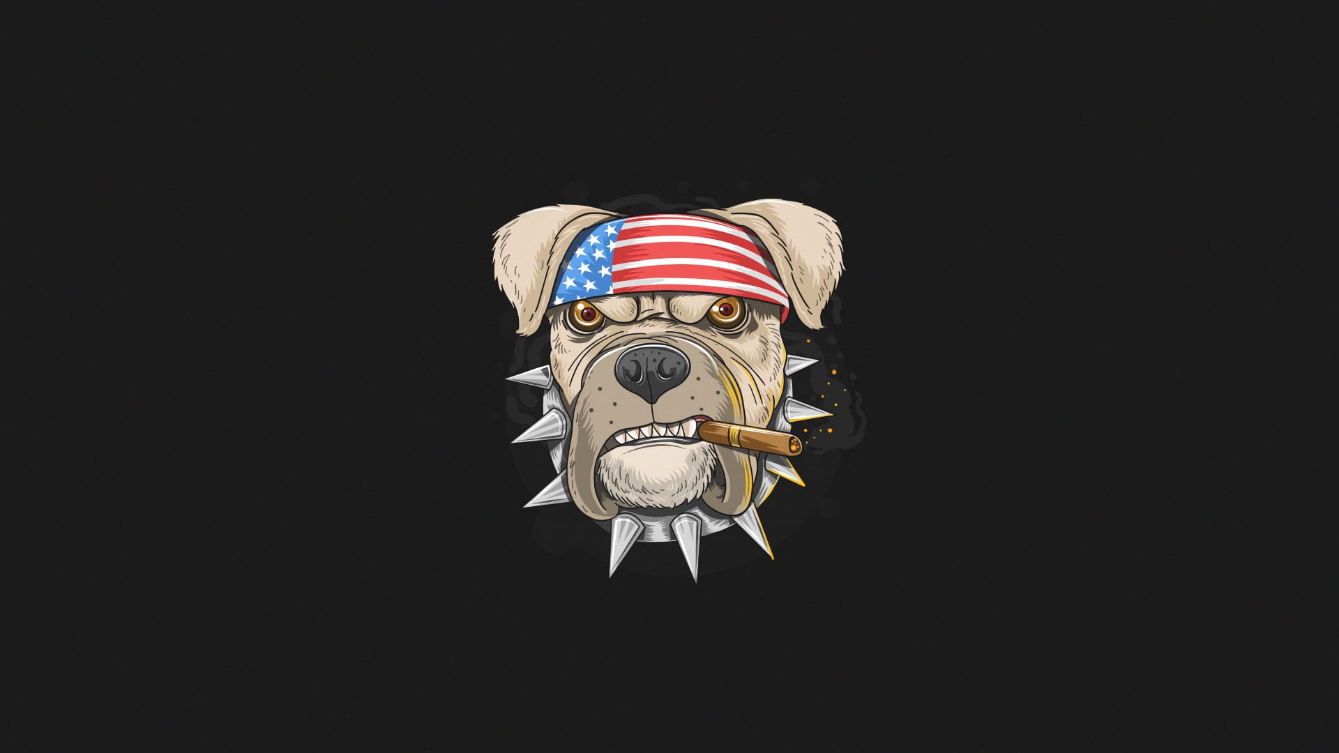 simple background, animals, American flag, smoking, minimalism, artwork, dog, 1080P, cigars, HD Wallpaper