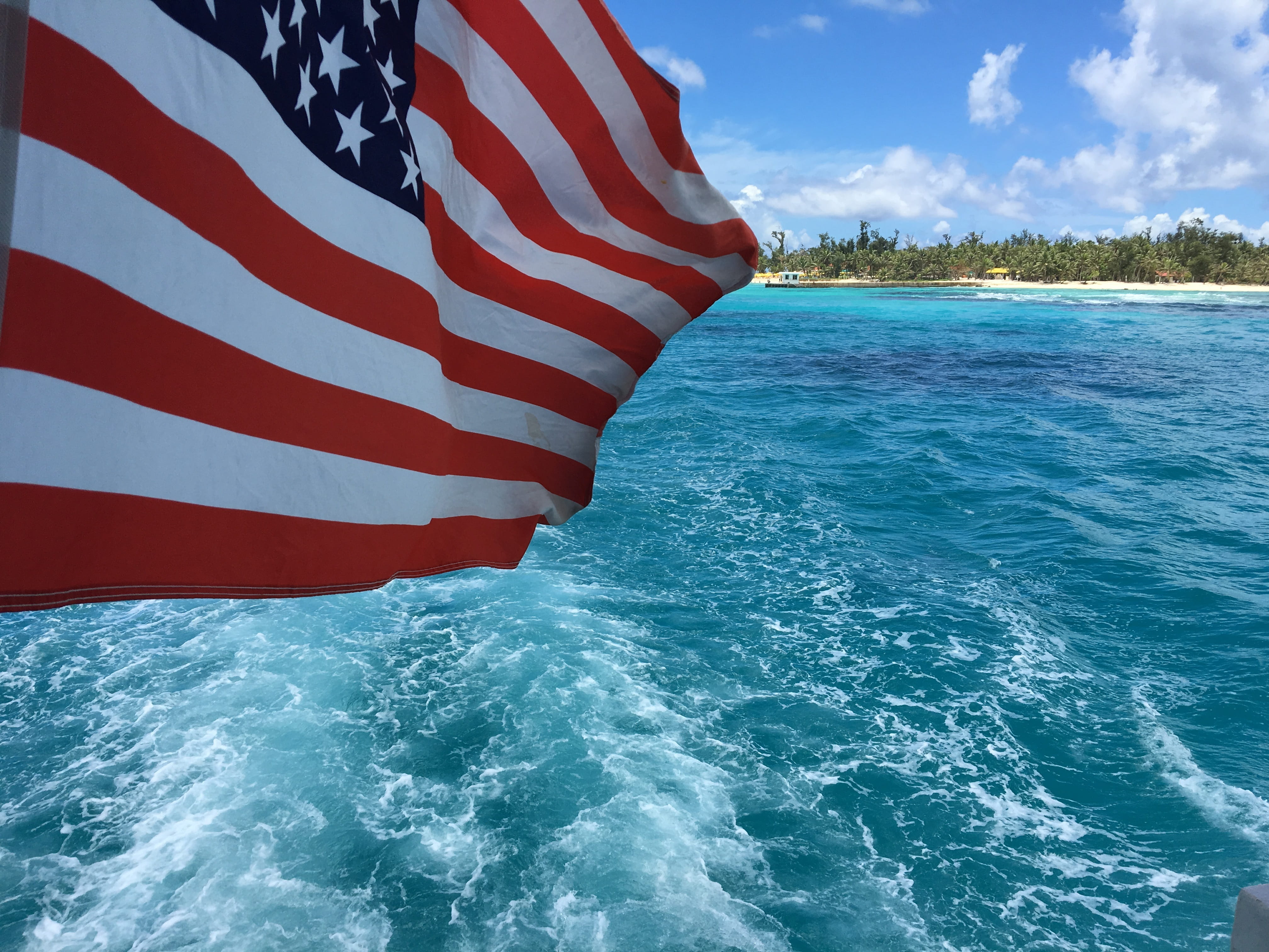 Saipan, Waves, patriotism, white color, American Flag, sky, flag, non-urban scene, summer, beauty in nature, wind, blue, water, 4K, no People, nature, HD Wallpaper