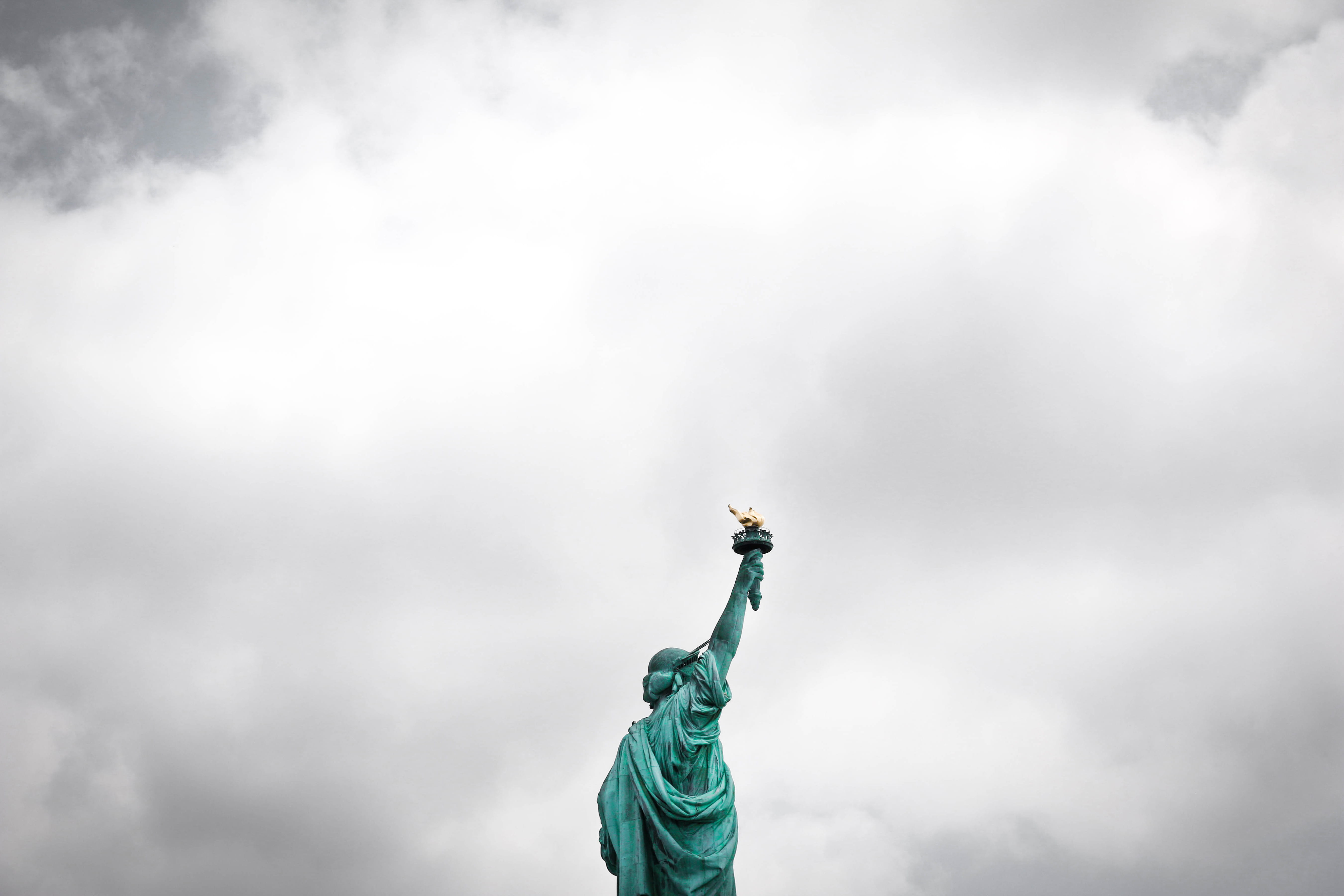 liberty, outdoors, cloud, art and craft, nyc, sky, travel destinations, 5K, no people, dom, human representation, cool, overcast, statue of liberty, HD Wallpaper