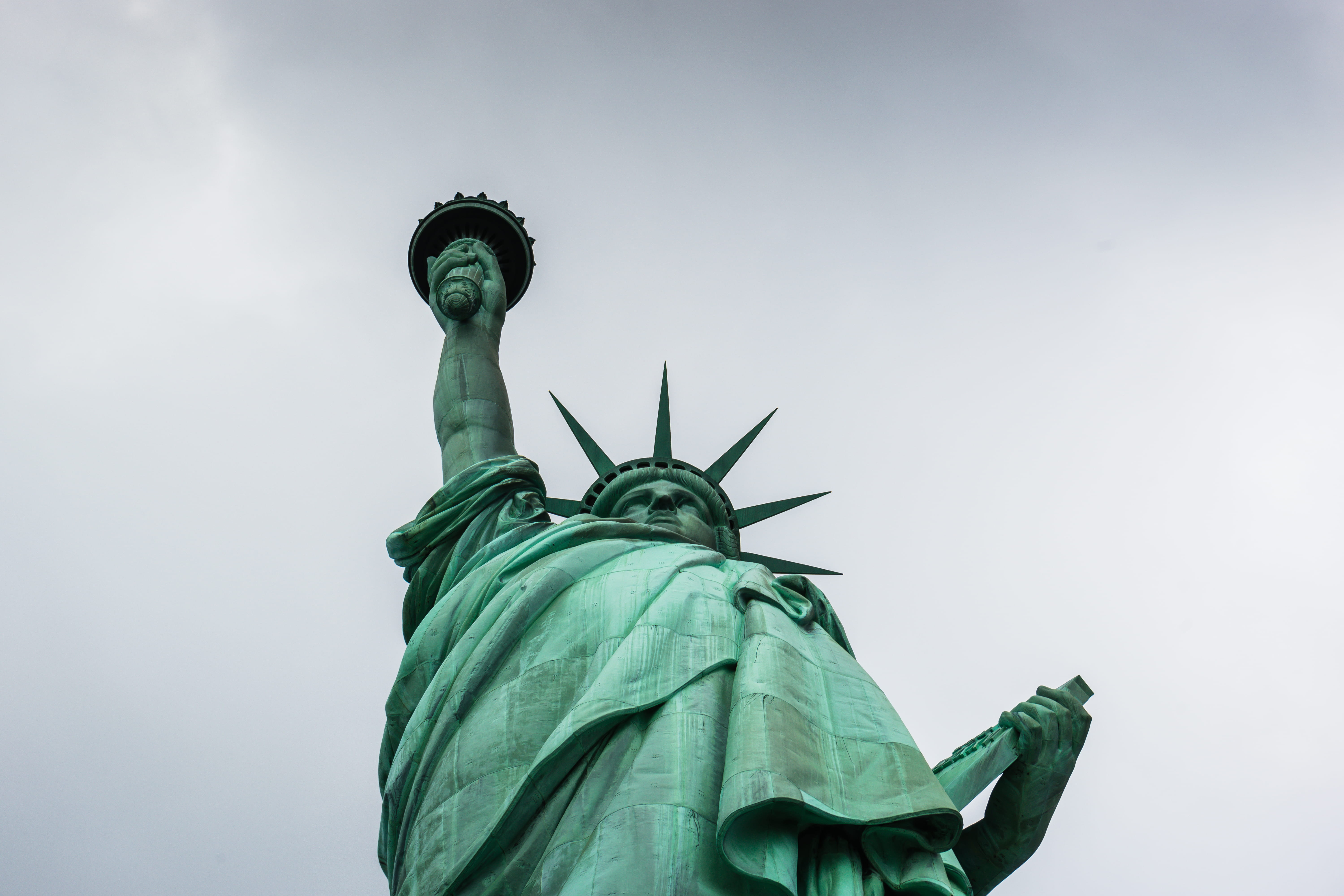 monument, nyc, female likeness, travel, art, tourism, 5K, light, sky, flame, flaming torch, statue, human representation, representation, lady liberty, HD Wallpaper