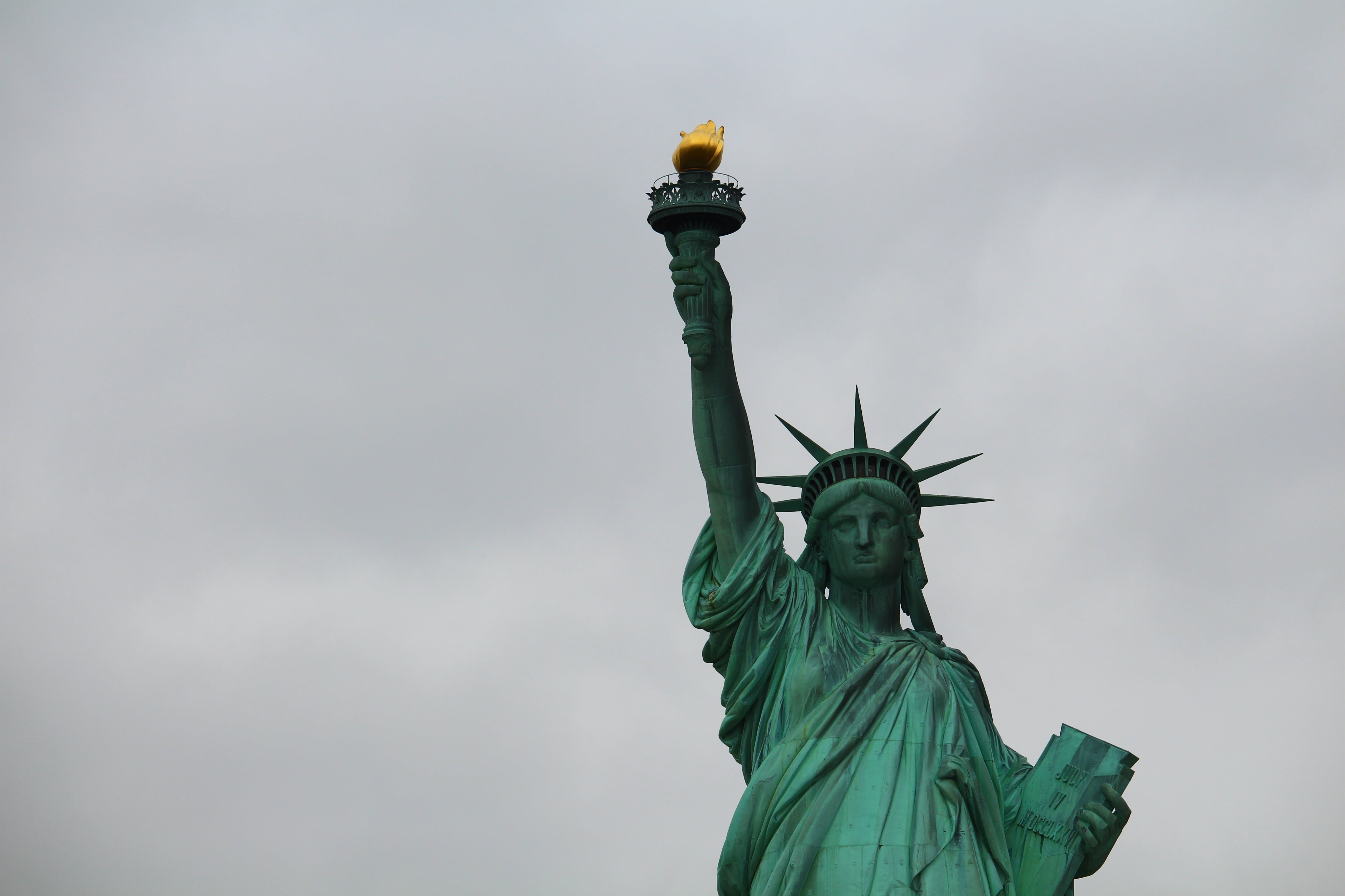 independence, low angle view, cloud - sky, copy space, monument, the past, statue of liberty, flaming torch, nyc, human representation, travel destinations, HD Wallpaper