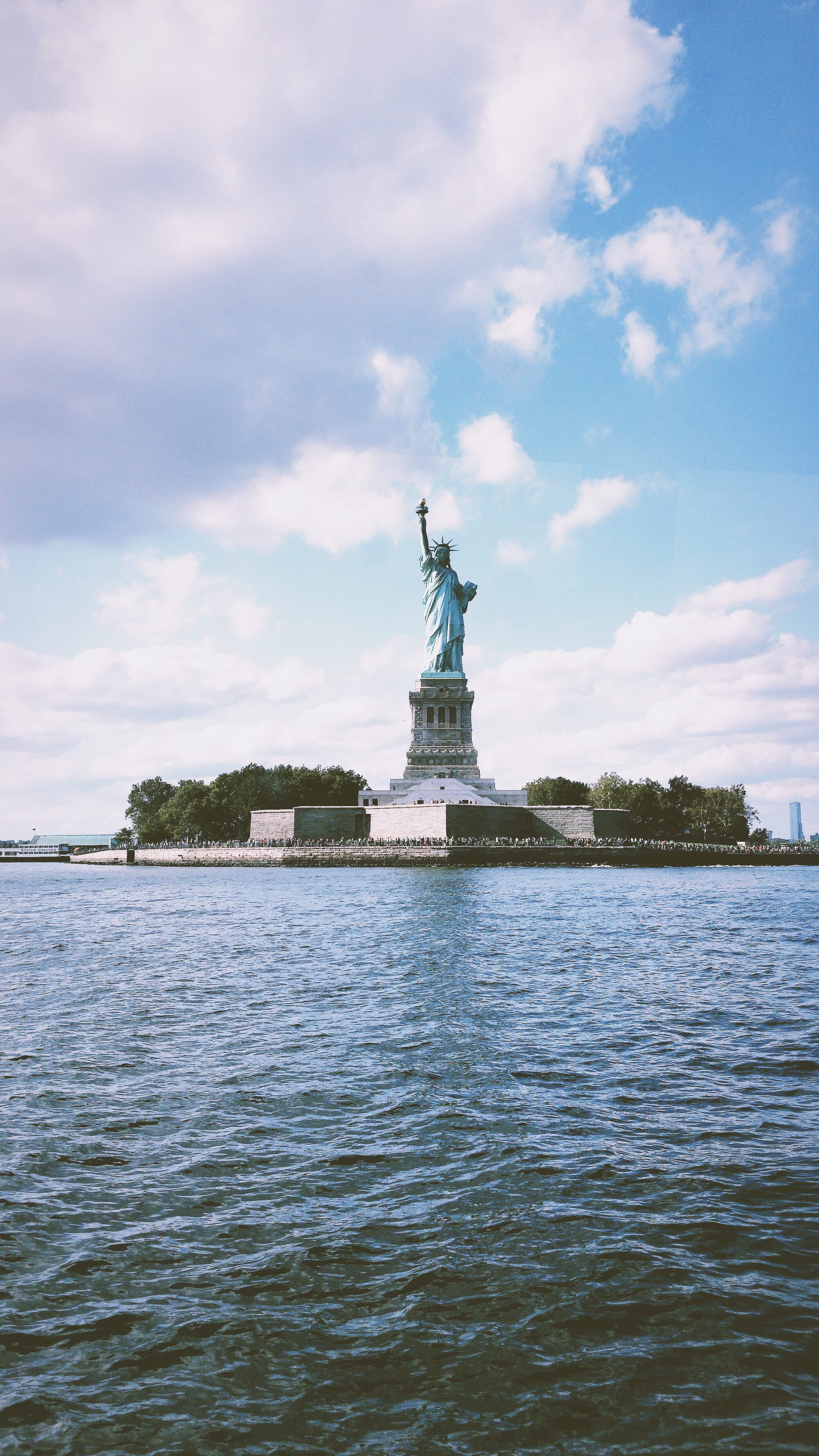 blue, independence, harbour, freedom, representation, female likeness, sky, copper, lady liberty, travel, famous, water, no people, tourism, travel destinations, Phone HD Wallpaper