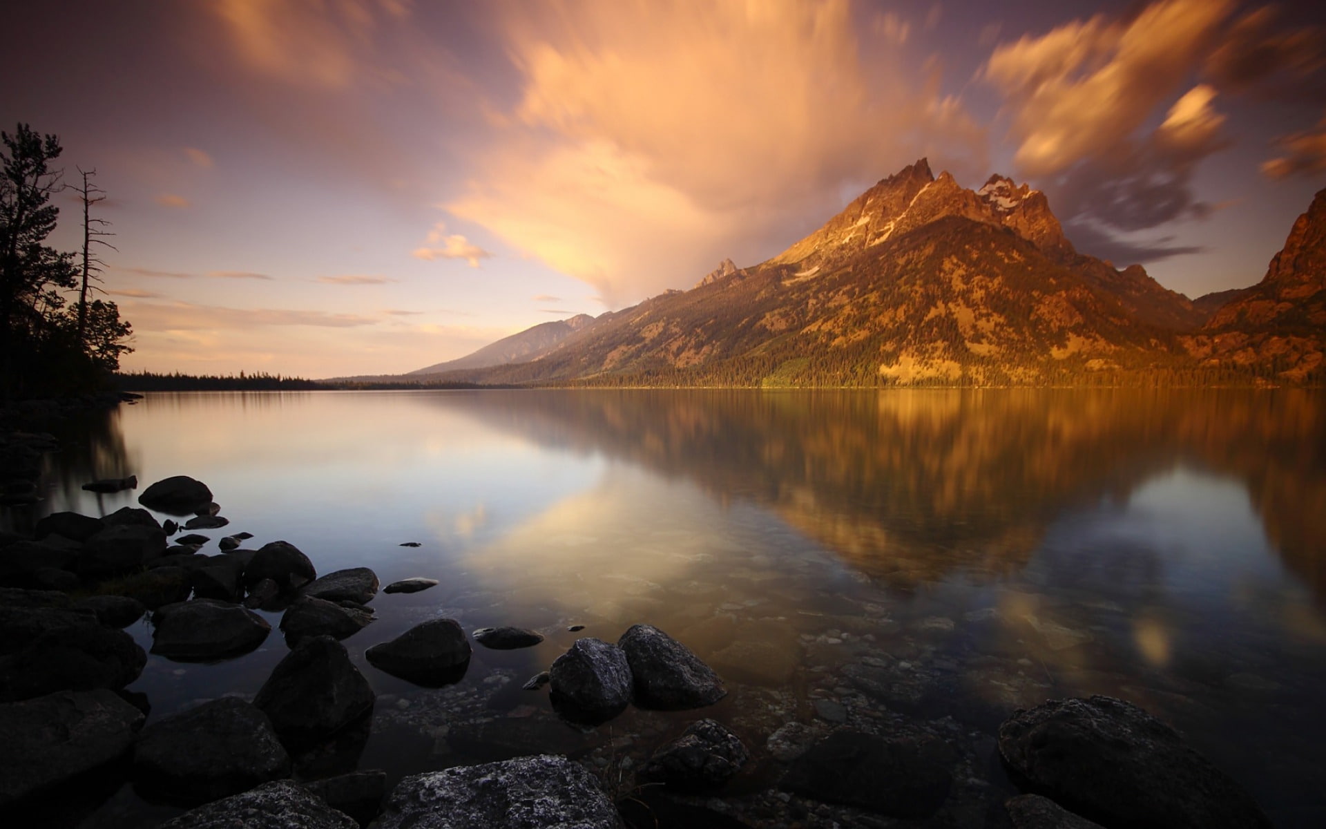solid, sunset, cloud - sky, high, rock - object, nature, outdoors, no people, 1080P, sky, mountain peak, water, non-urban scene, quality, reflection, top, HD Wallpaper