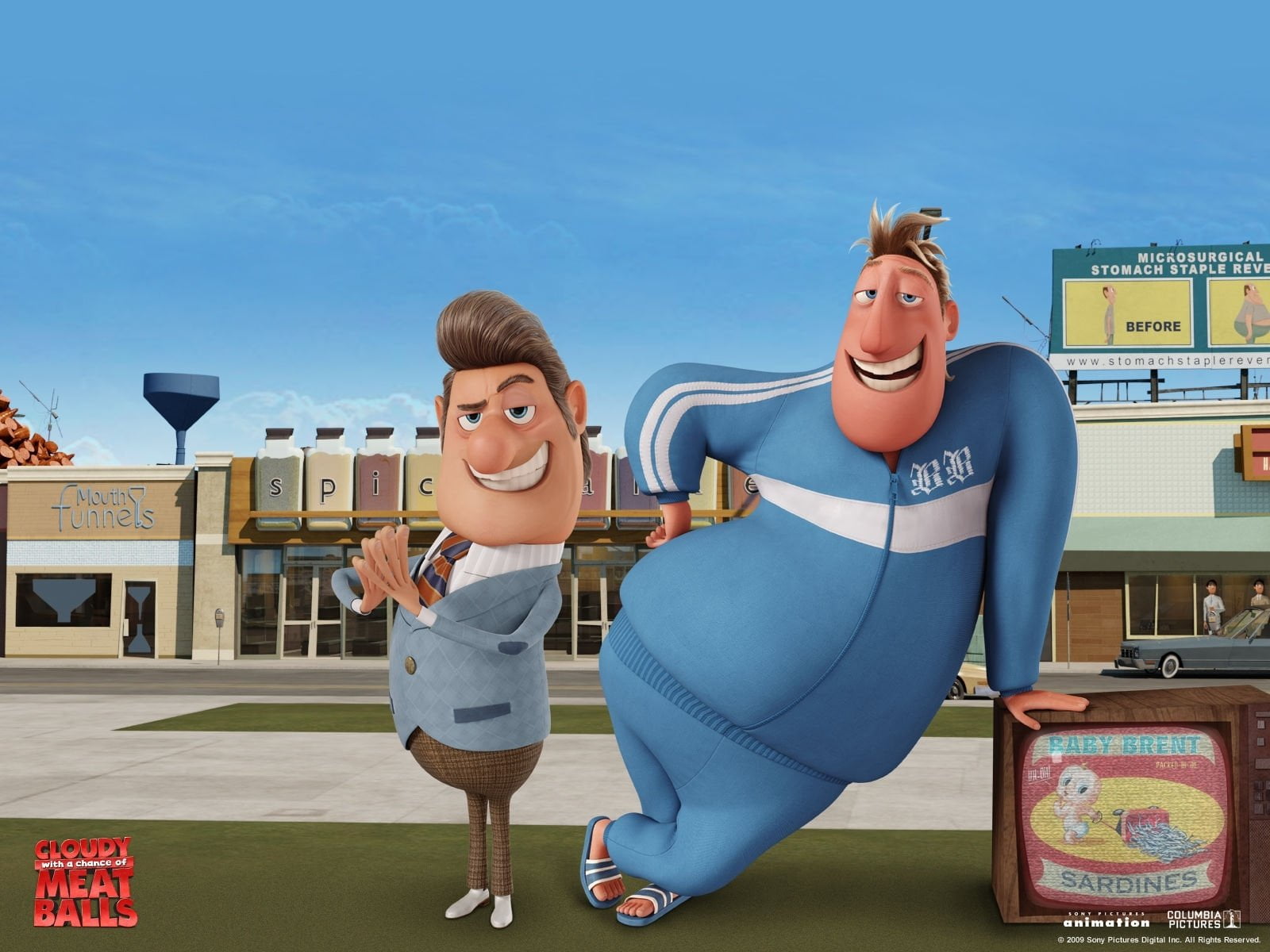 family, Movie, looking at camera, females, Brent, people, front view, boys, togetherness, sky, Mayor Shelbourne, son, Cloudy With A Chance Of Meatballs, HD Wallpaper