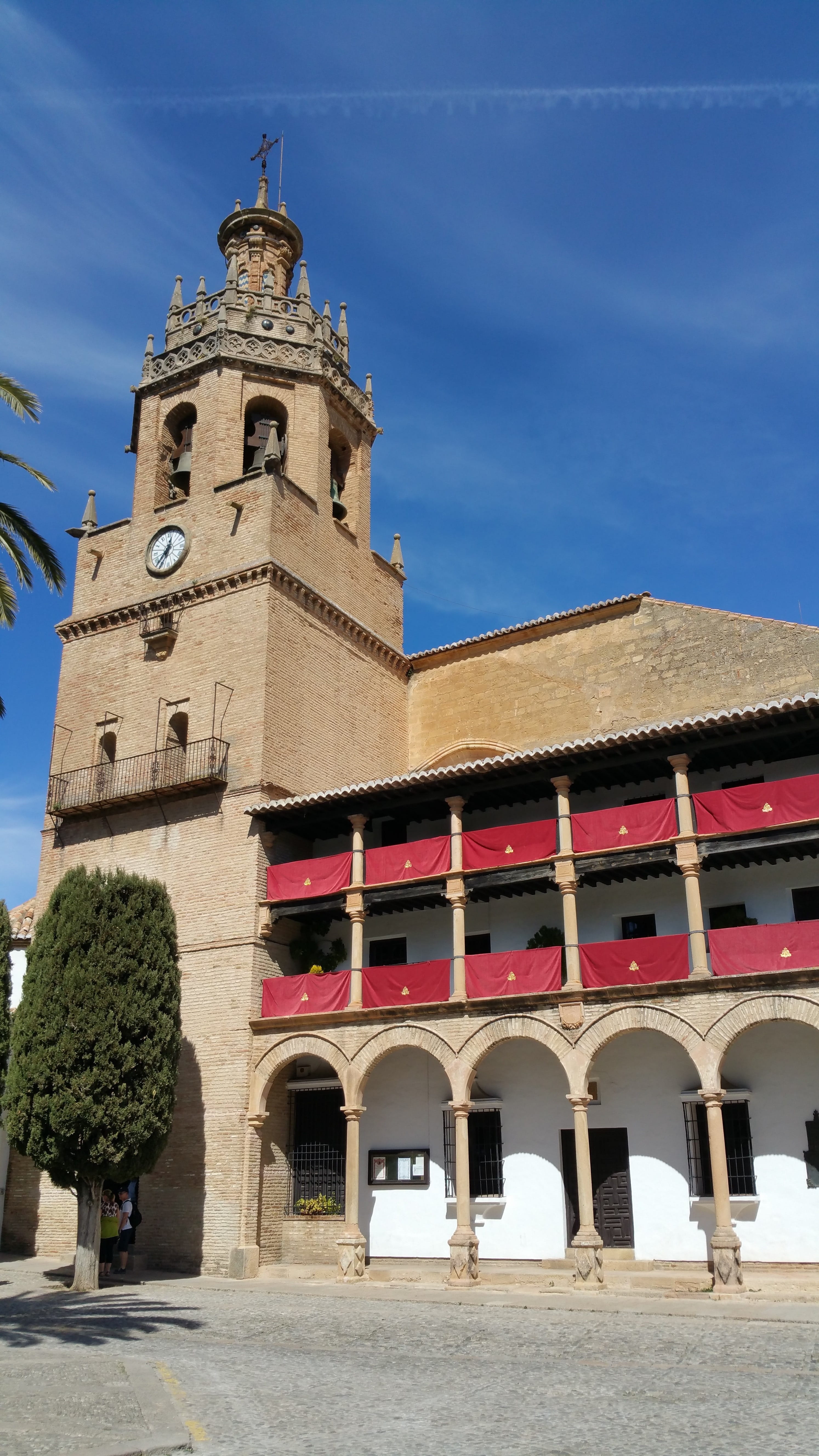 spirituality, building exterior, architectural column, belief, 5K, built structure, sky, santa, sunlight, the past, blue, day, nature, Ronda, tower, Church, Phone HD Wallpaper