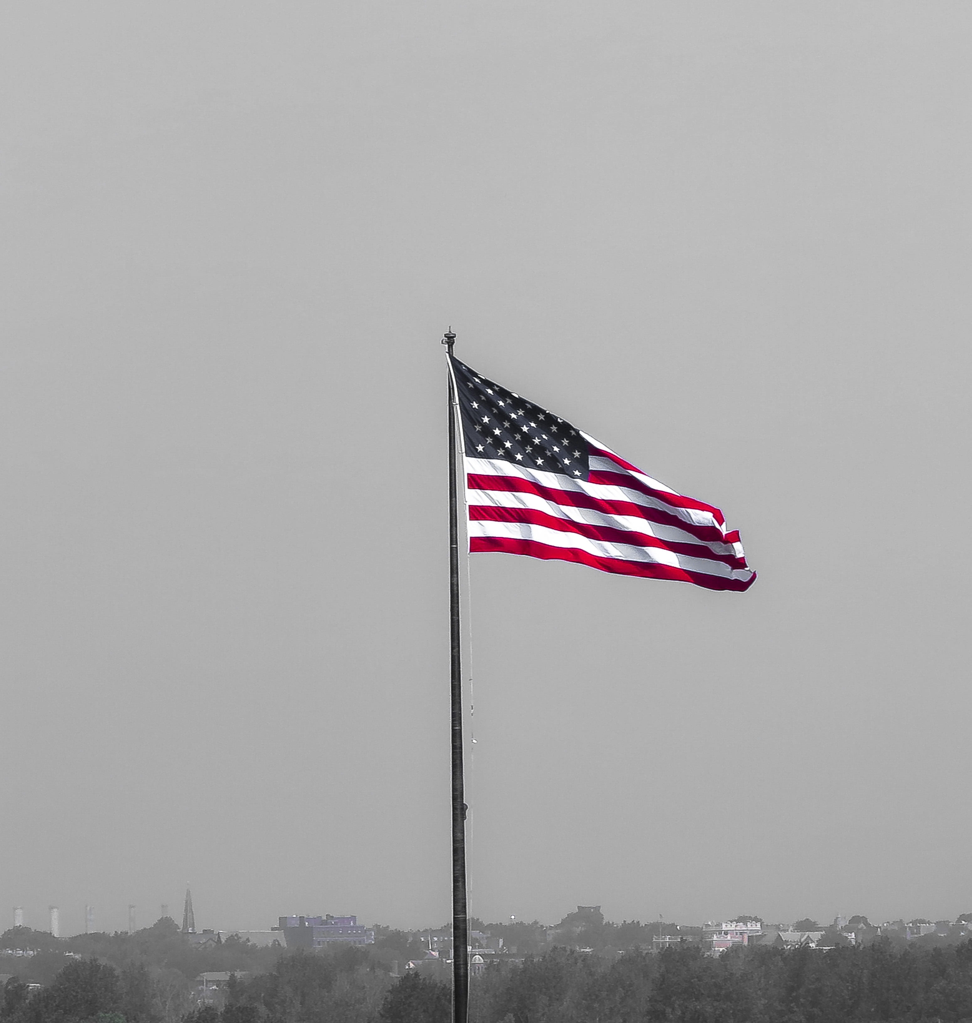 american flag, independence, sky, copy space, 2K, low angle view, national day, wind, the nation, outdoors, environment, patriotism, nature, national icon, Phone HD Wallpaper