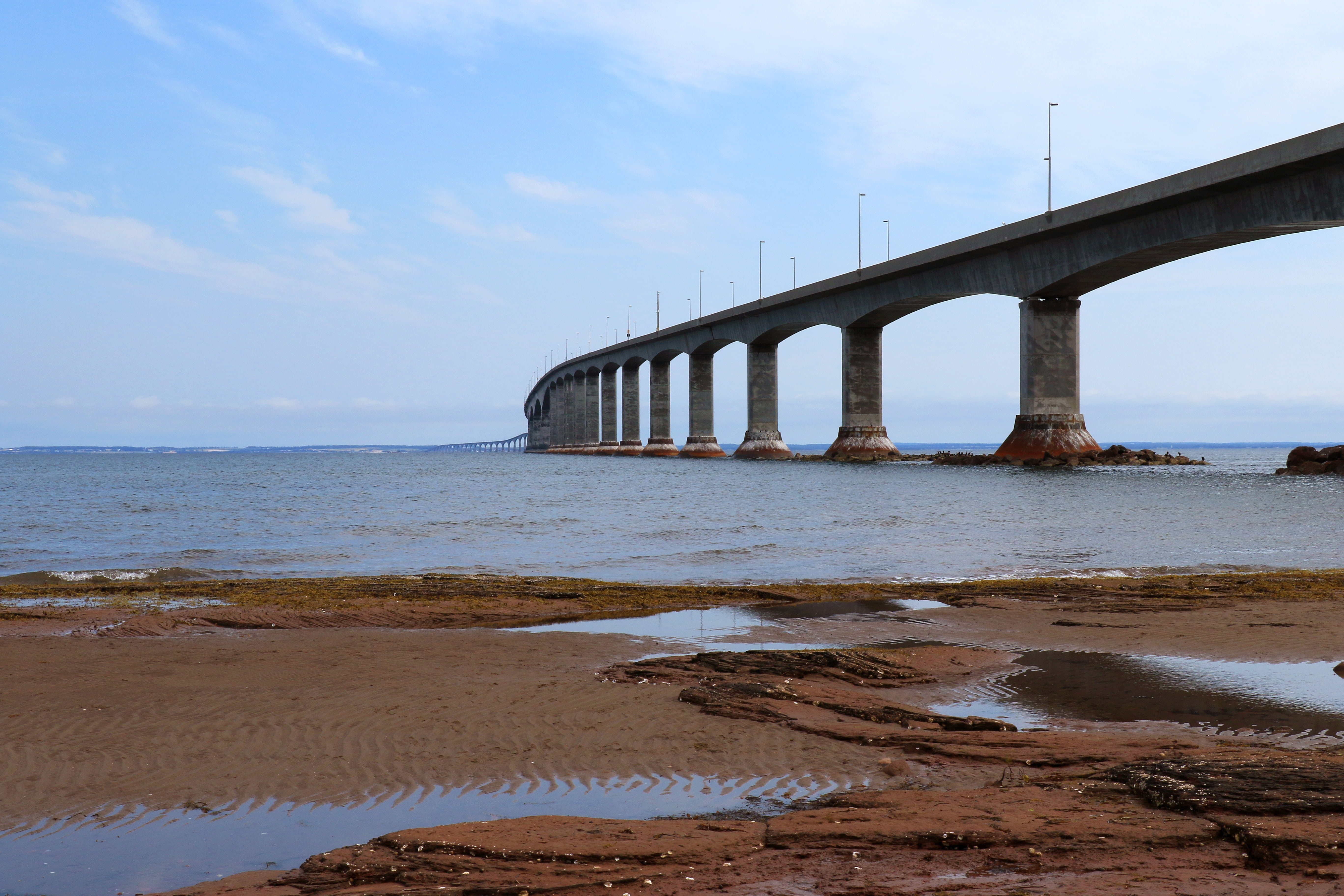 built structure, architecture, cloud - sky, pei, bridge, bridge - man made structure, architectural column, connection, 5K, beach, transportation, outdoors, HD Wallpaper