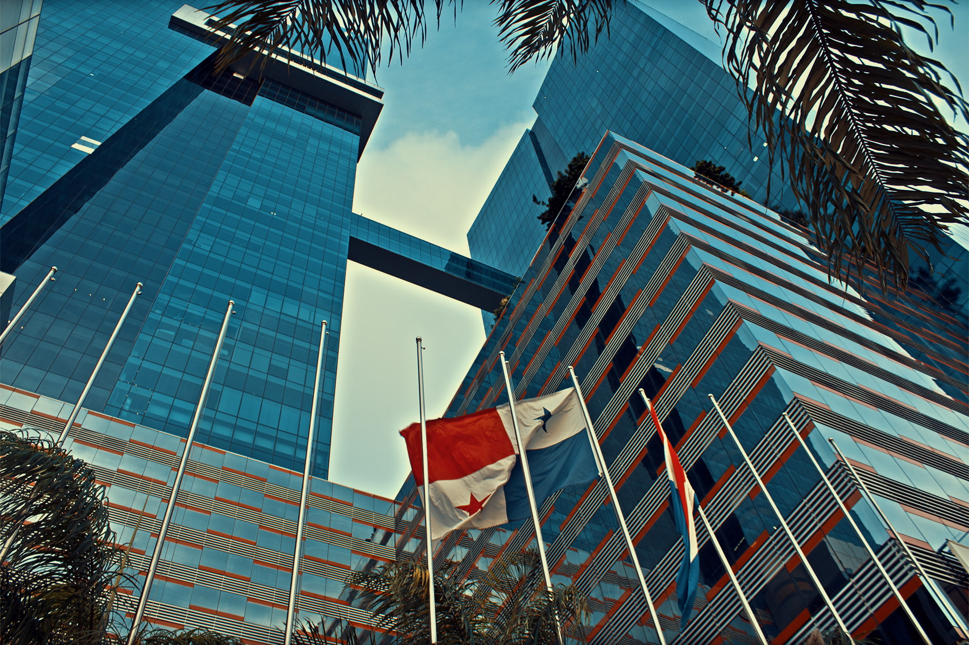 outdoors, building, office, Panama City, sky, office building exterior, low angle view, flag, building exterior, modern, day, reflection, tall - high, architecture, HD Wallpaper