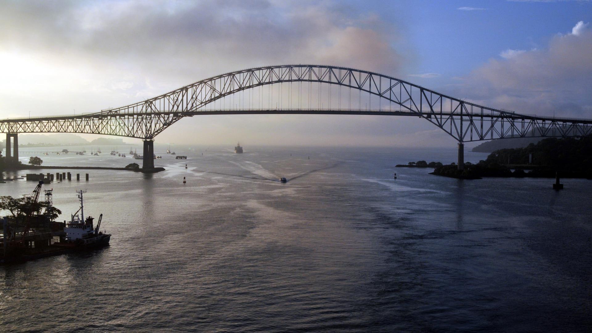 bridge, panama, clouds, boats, 1080P, americas, nature and landscapes, HD Wallpaper