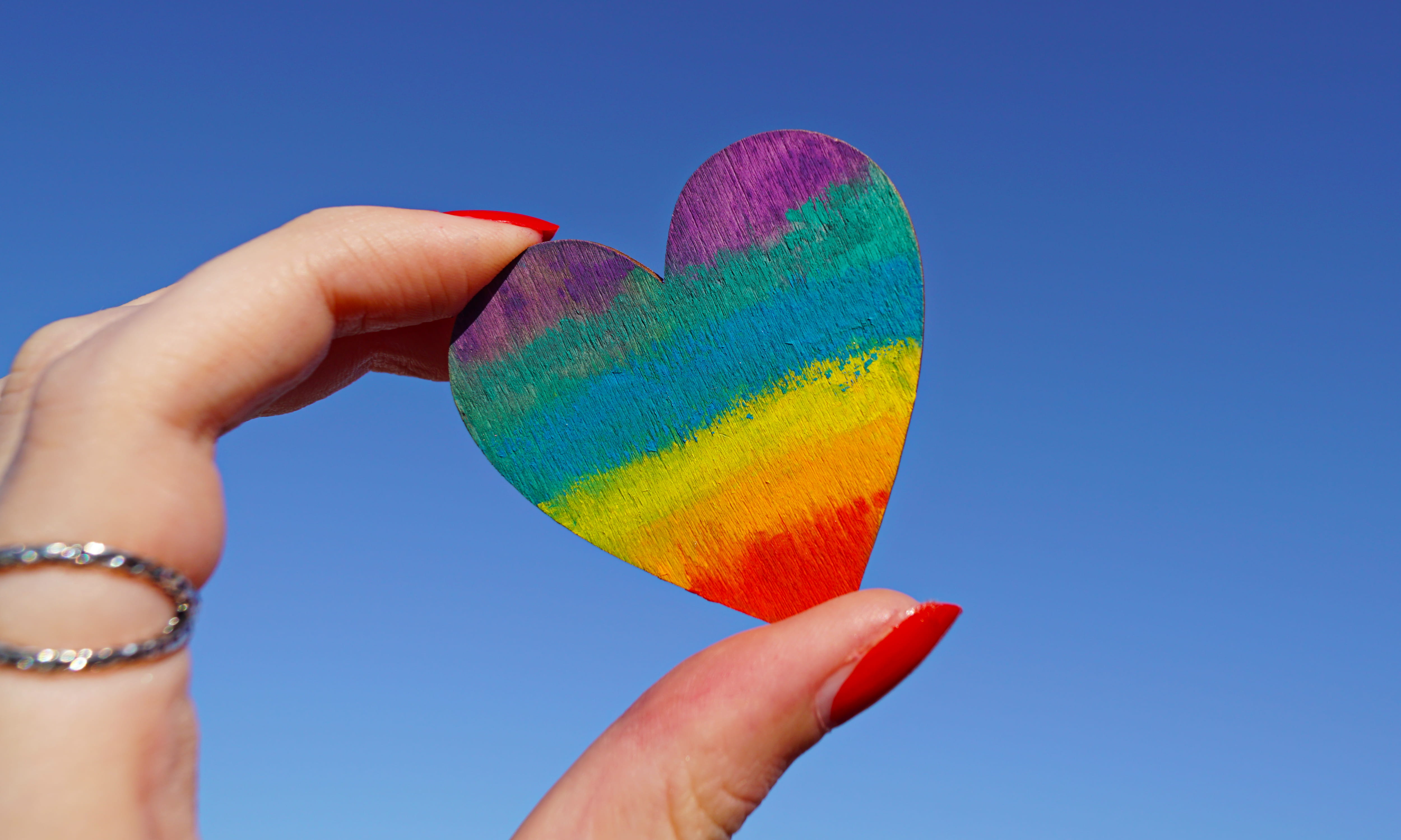 close-up, nature, person, body part, finger, rainbow colors, holding, shape, arms raised, day, human limb, heart shape, human hand, colorful, HD Wallpaper