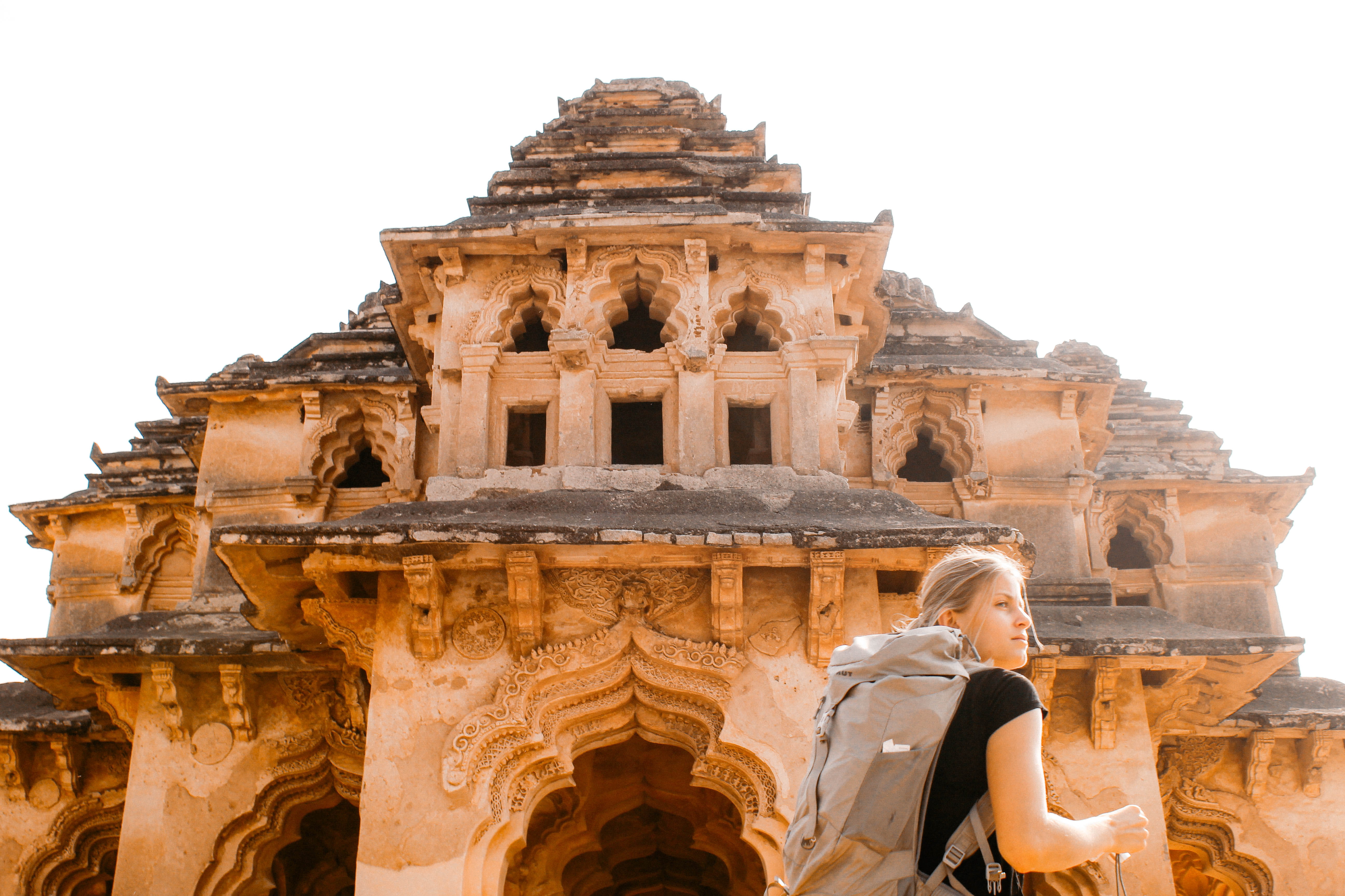 spirituality, religion, gray, sky, the past, crypt, history, peace, bell tower, built structure, ruined, shade, temple, backpacker, strcuture, tourism, HD Wallpaper