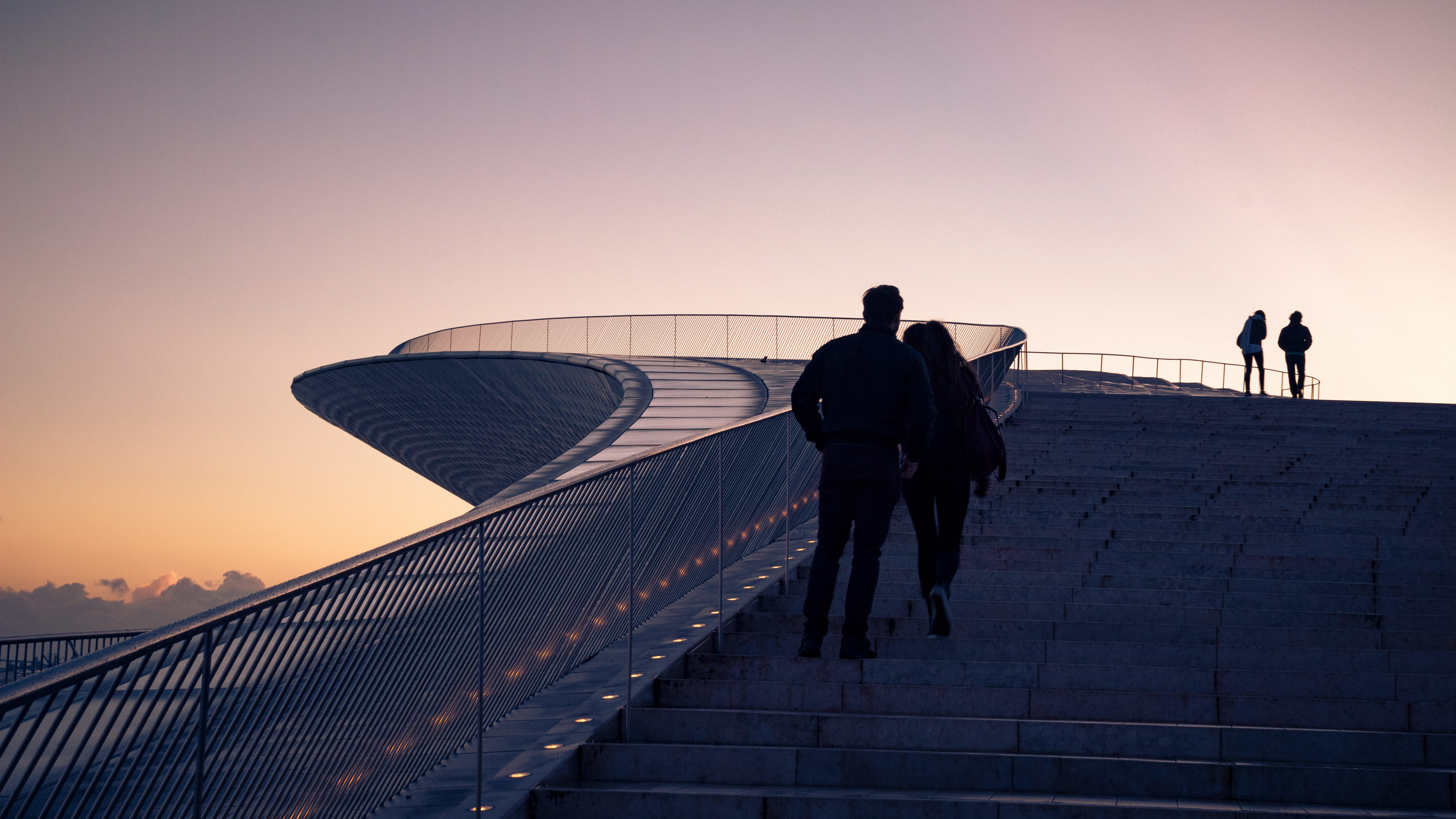 standing, man, walking, sunset, person, four, climbing, bridge - man made structure, view top, couple, nature, leisure activity, men, warm, lifestyles, HD Wallpaper