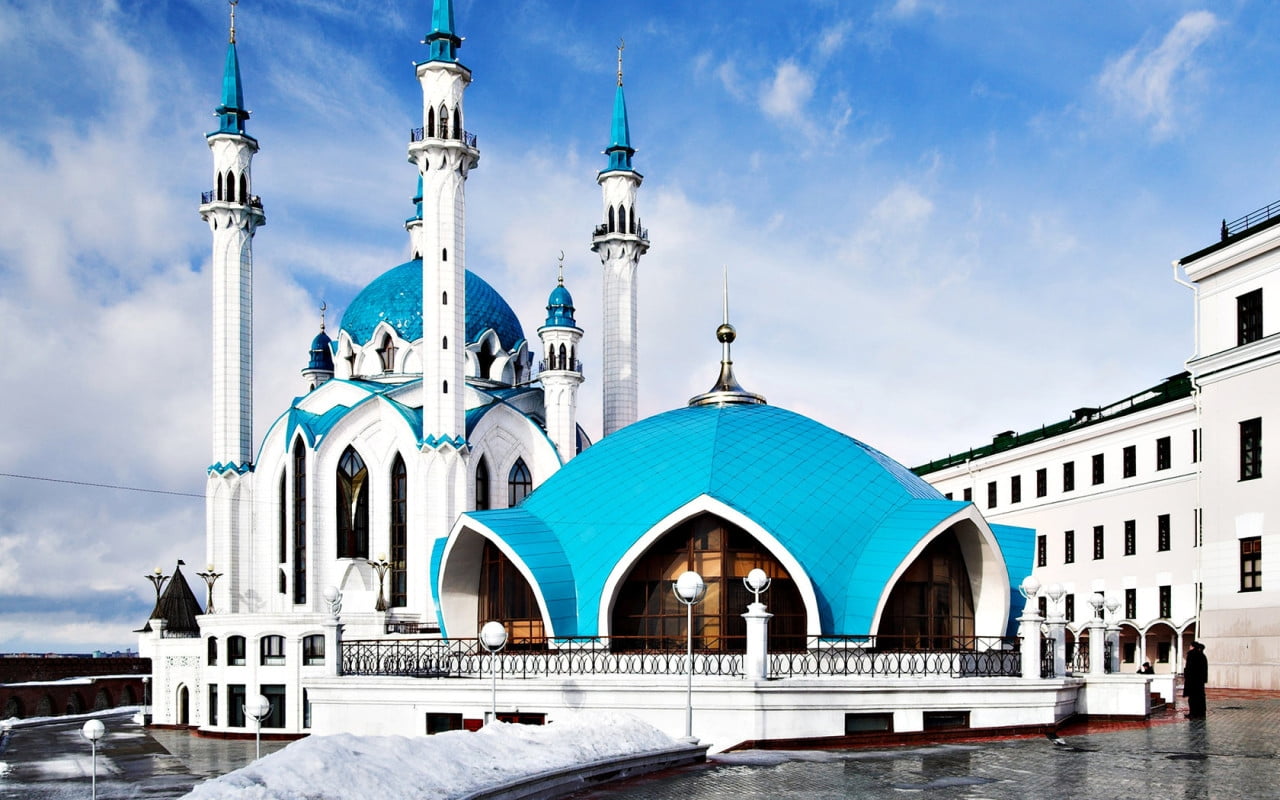 water, spirituality, nature, canal, kazan, sky, tourism, sharif, kul, white, mosque, place of worship, building, dome, 720P, religion, travel, belief, HD Wallpaper