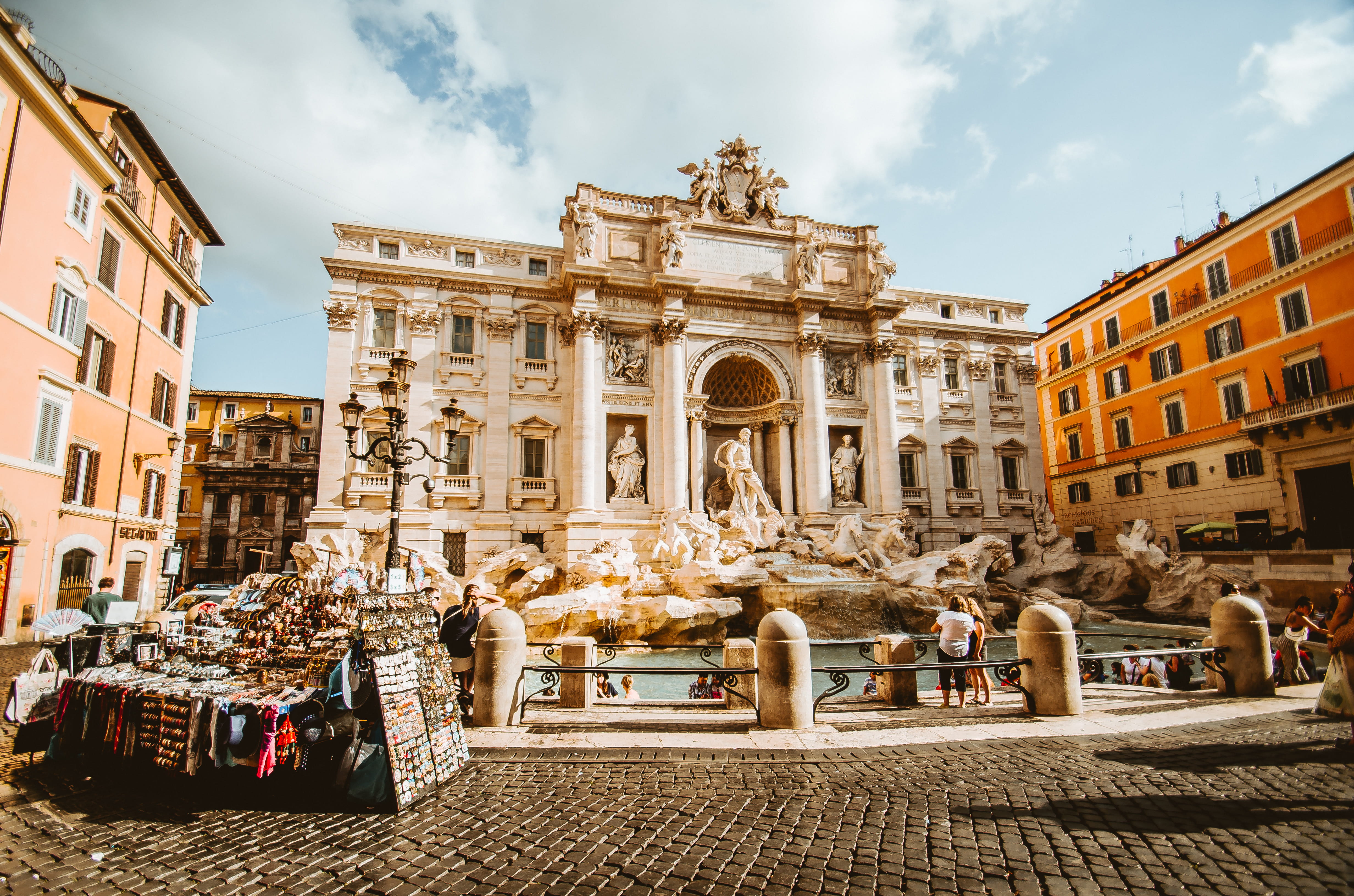 tourism, 4K, street view, building, day, ancient egypt, built structure, statue, representation, history, rome, group of people, fountain, fontanna di trevi, HD Wallpaper