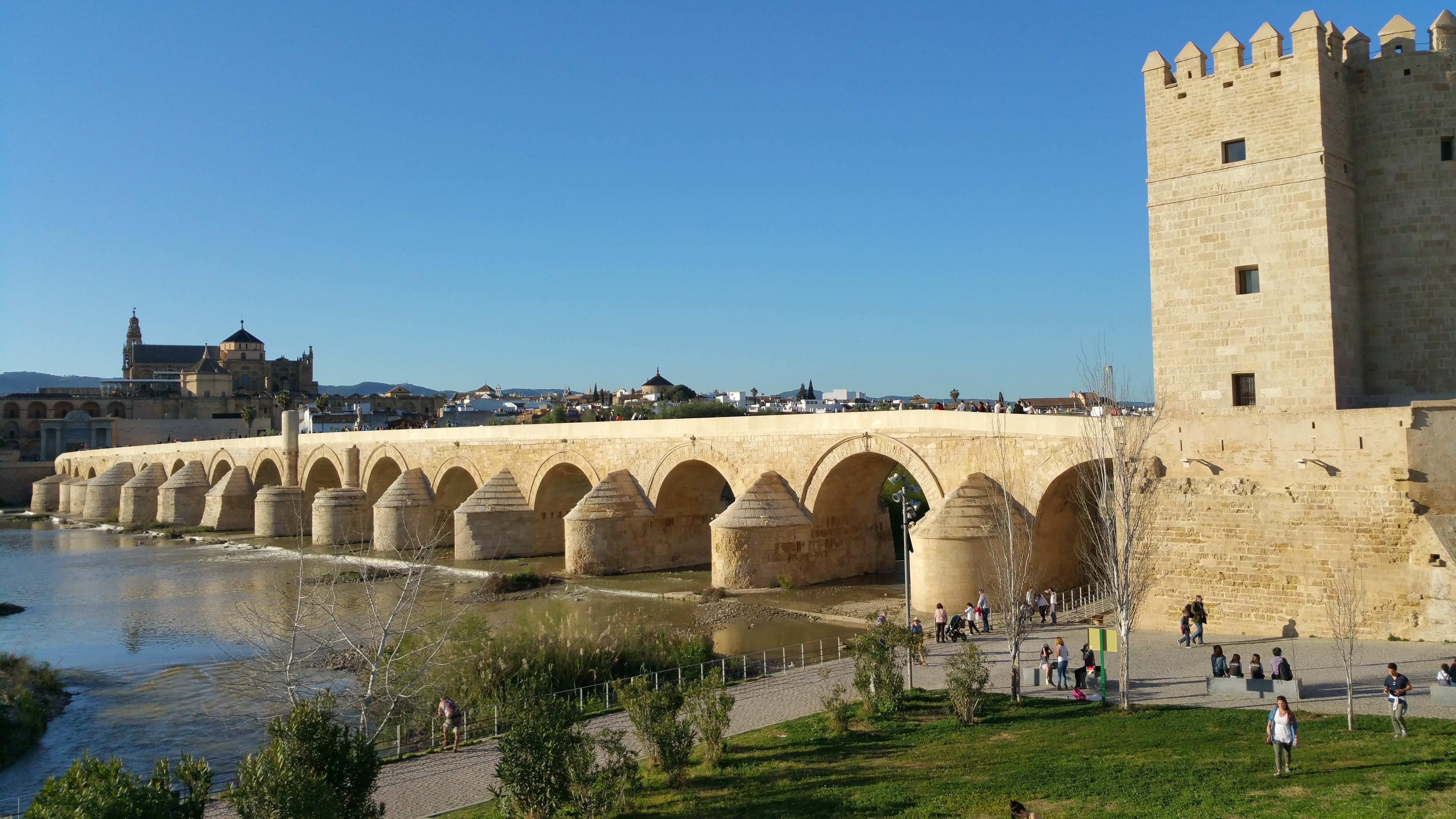 city, bridge, architecture, cordoba, roman bridge of córdoba, day, the past, tourism, building exterior, travel destinations, 5K, water, built structure, HD Wallpaper