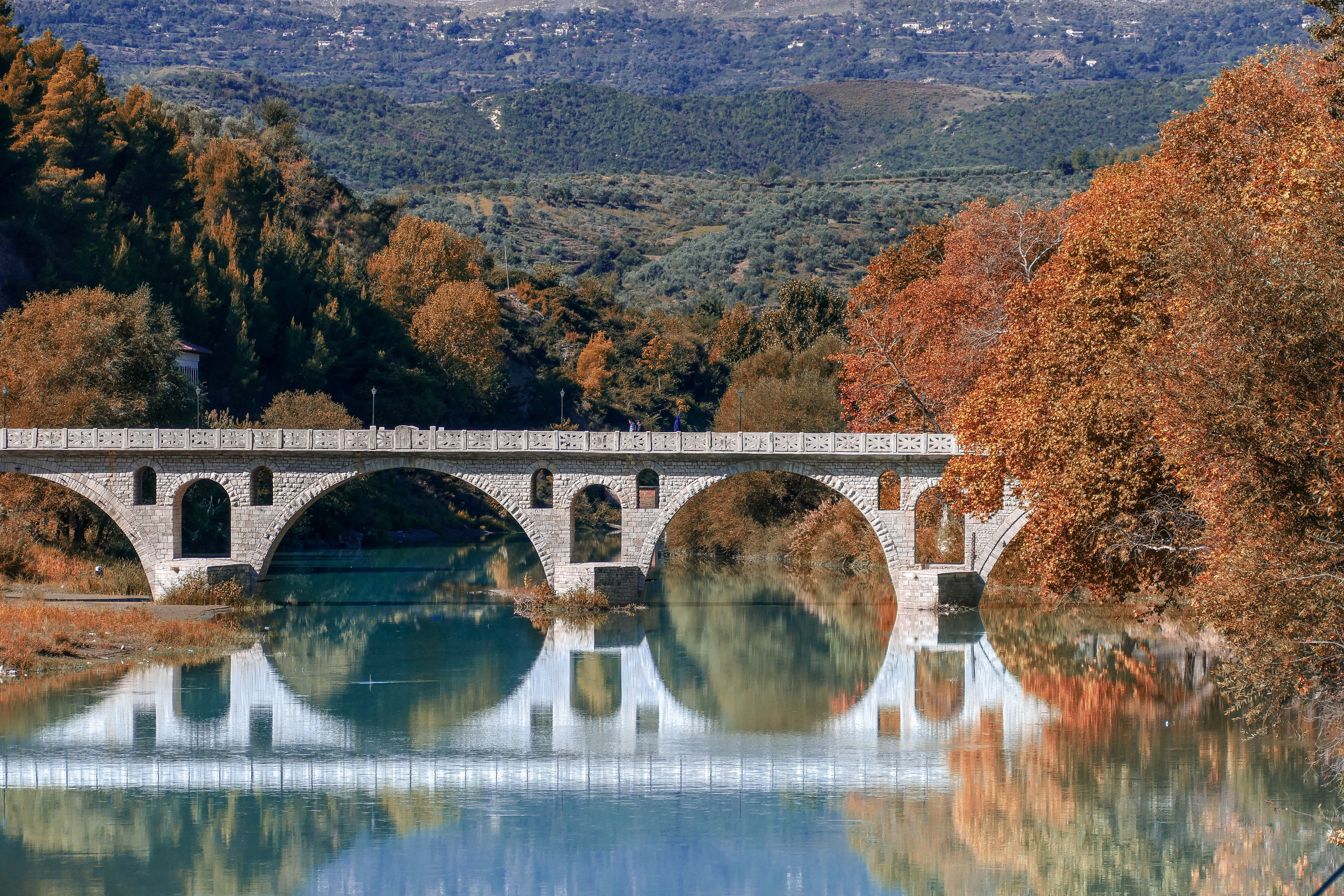 ancient, history, bridge - man made structure, albania, river, beauty in nature, arch, mountain, waterfront, plant, change, europe berat, built structure, HD Wallpaper