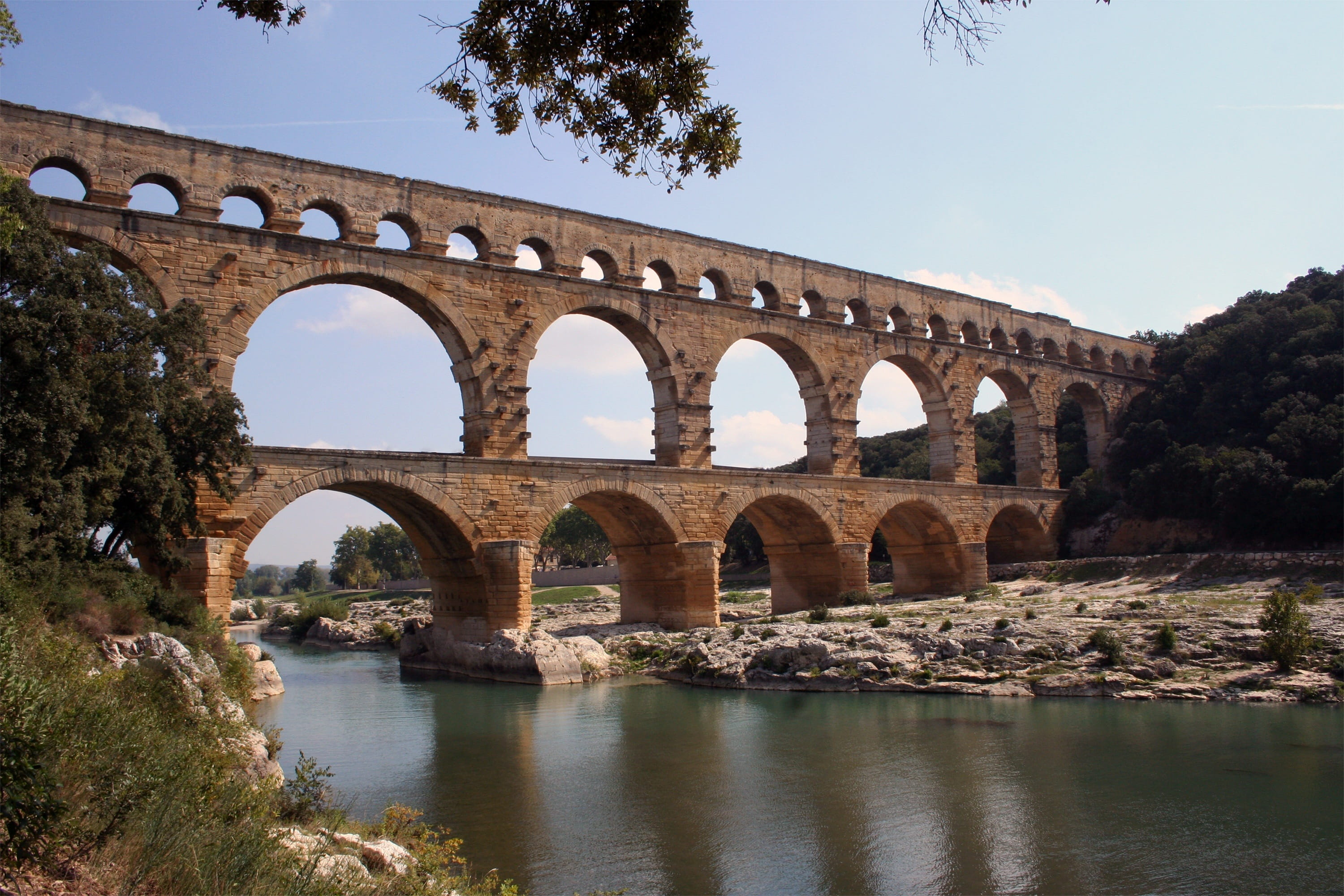 connection, travel destinations, the past, history, france, water, built structure, roman, arched, tree, ancient civilization, bridge - man made structure, HD Wallpaper